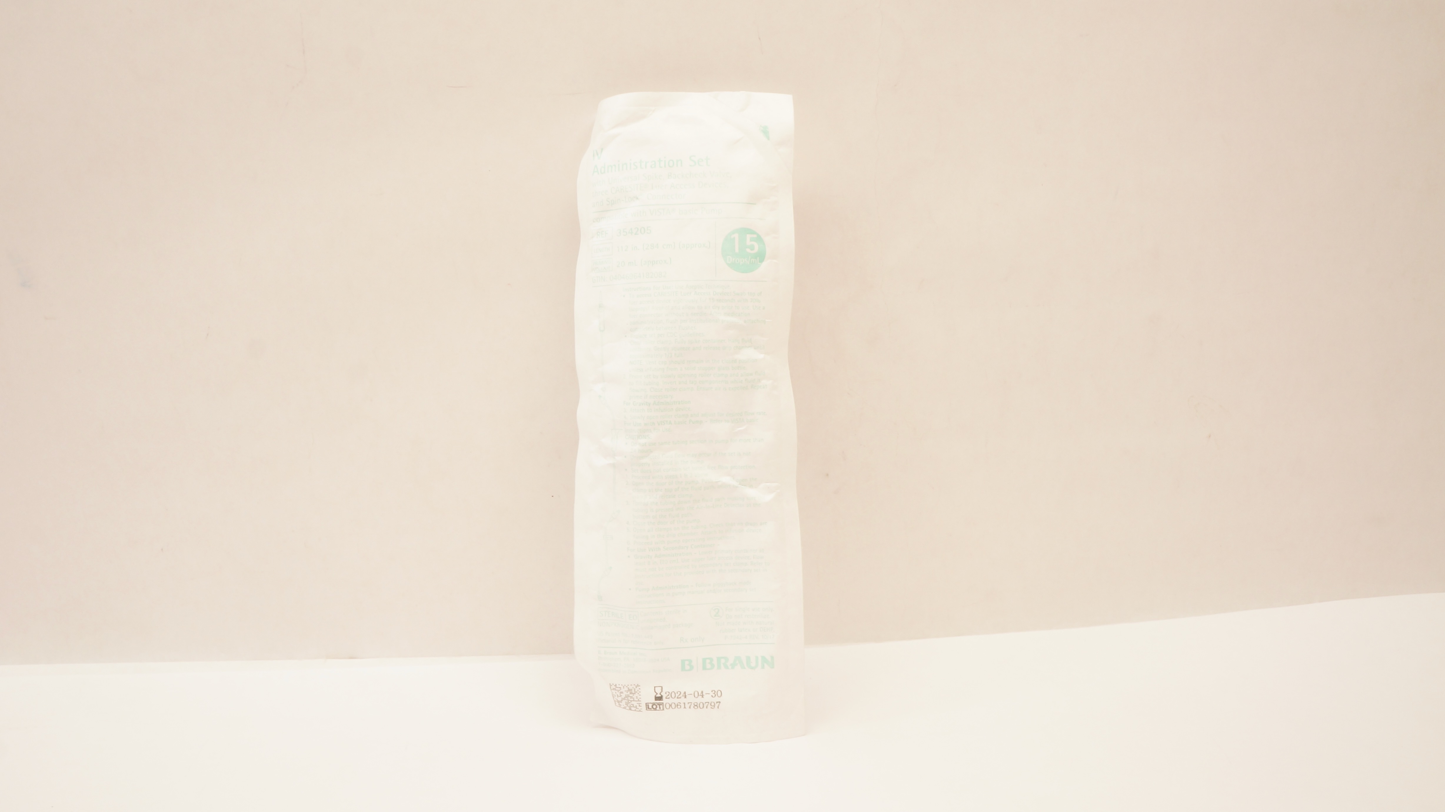 Braun 354205 IV Administration Set 112inch x 20mL 15Drops/mL