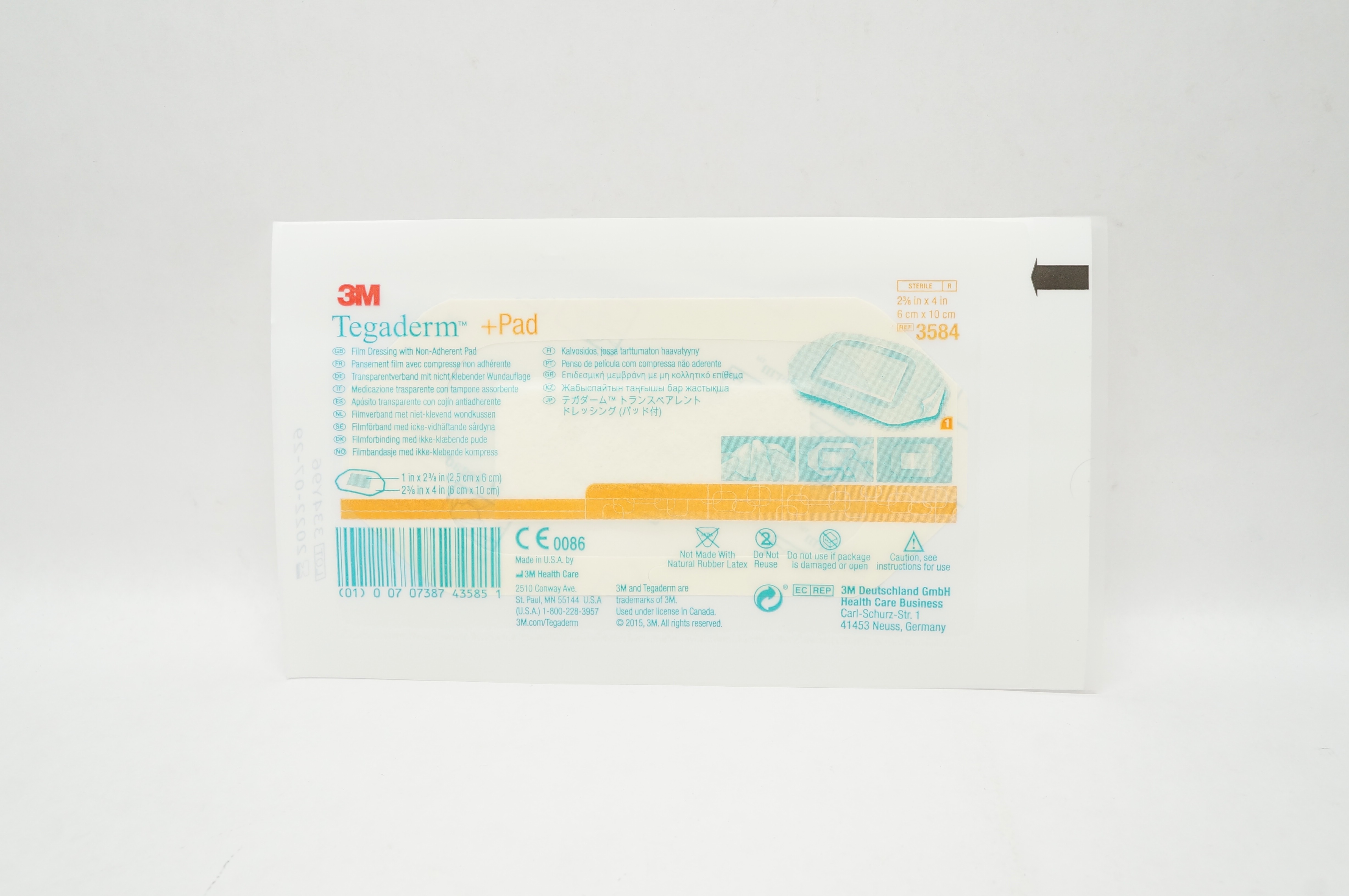 3M 3584 Tegaderm FIlm Dressing W/Non-Adherent Pad  2 3/8 x 4In