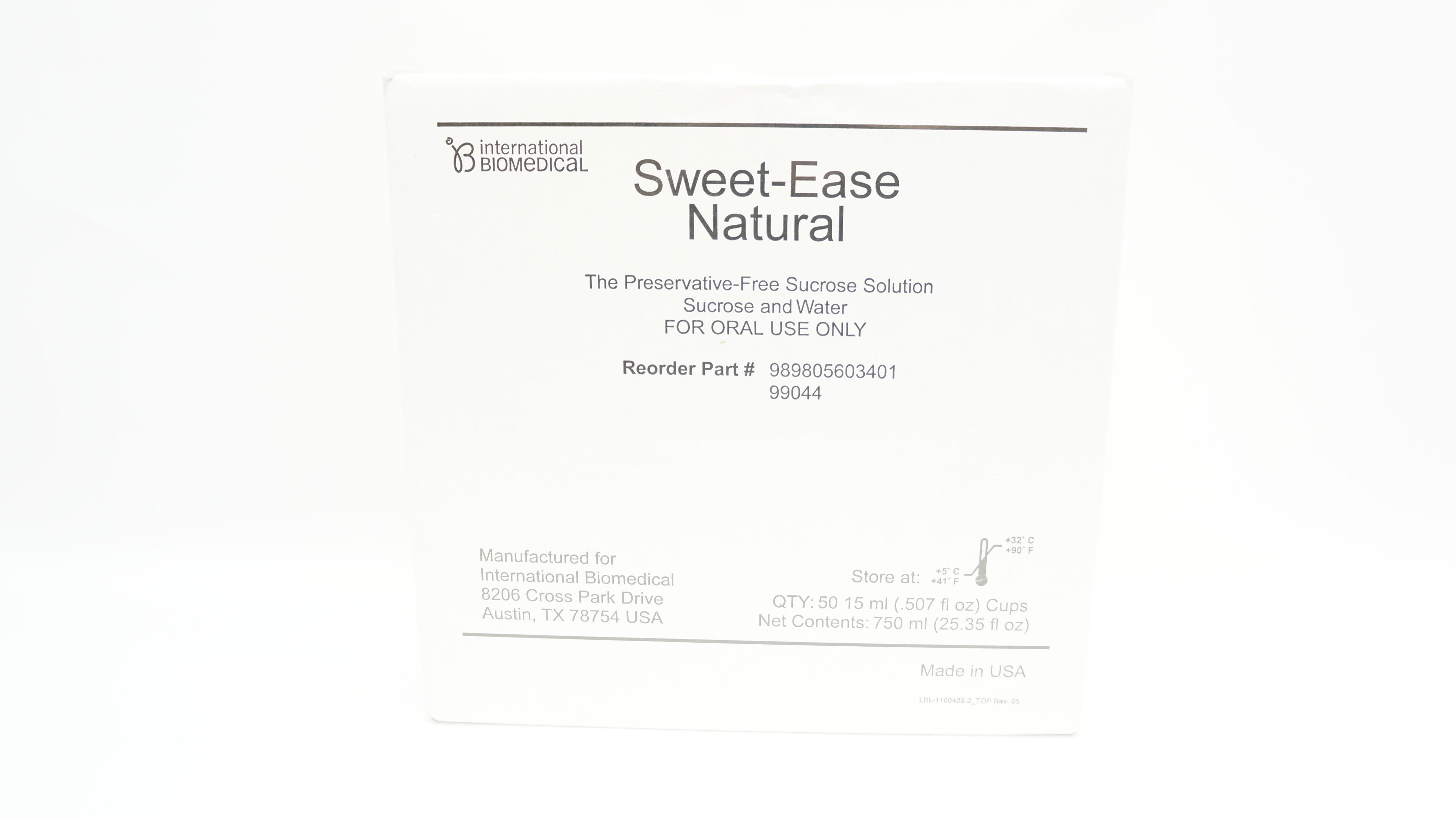 International Biomedical 99044 Sweet-Ease Natural Sucrose & Water(x) - Box of 50