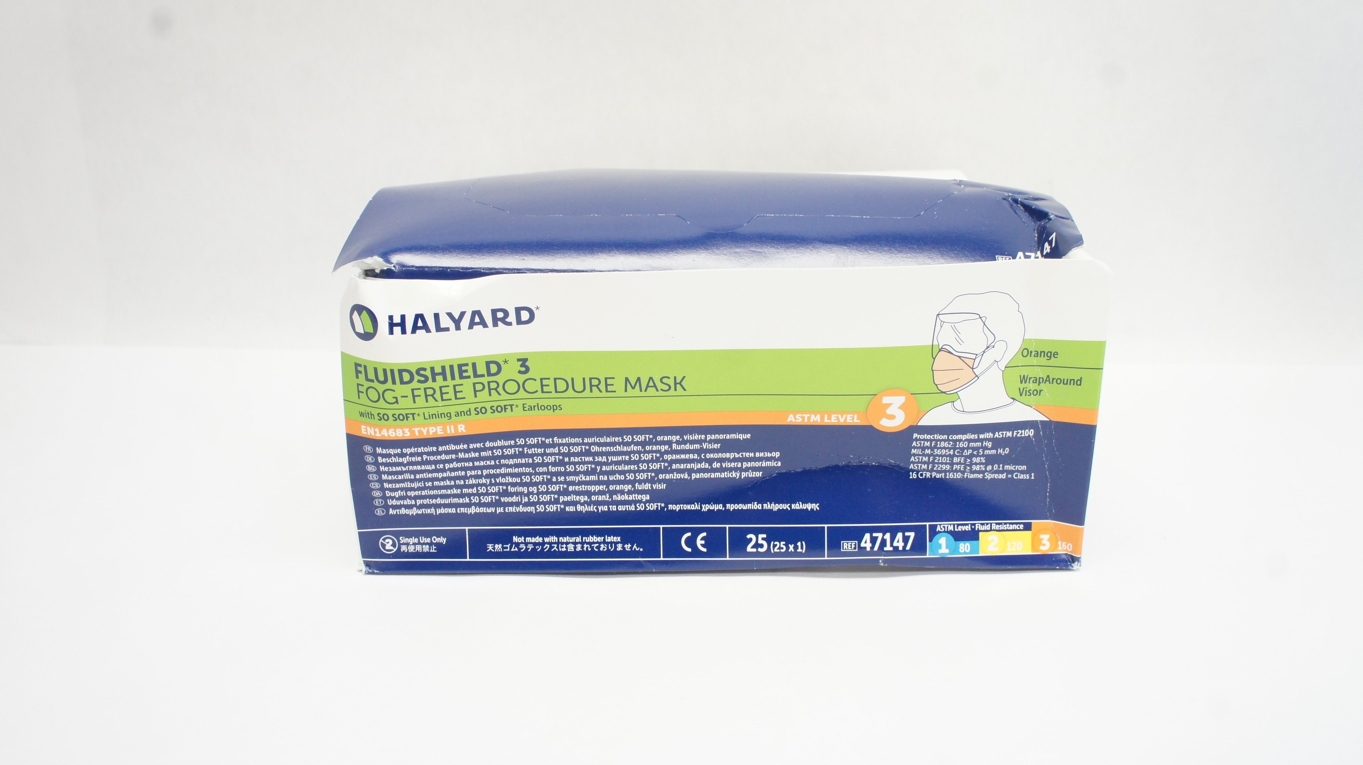 Halyard 47147 FLUIDSHIELD Level 3 Fog-Free Procedure Mask (x) - Box of 25