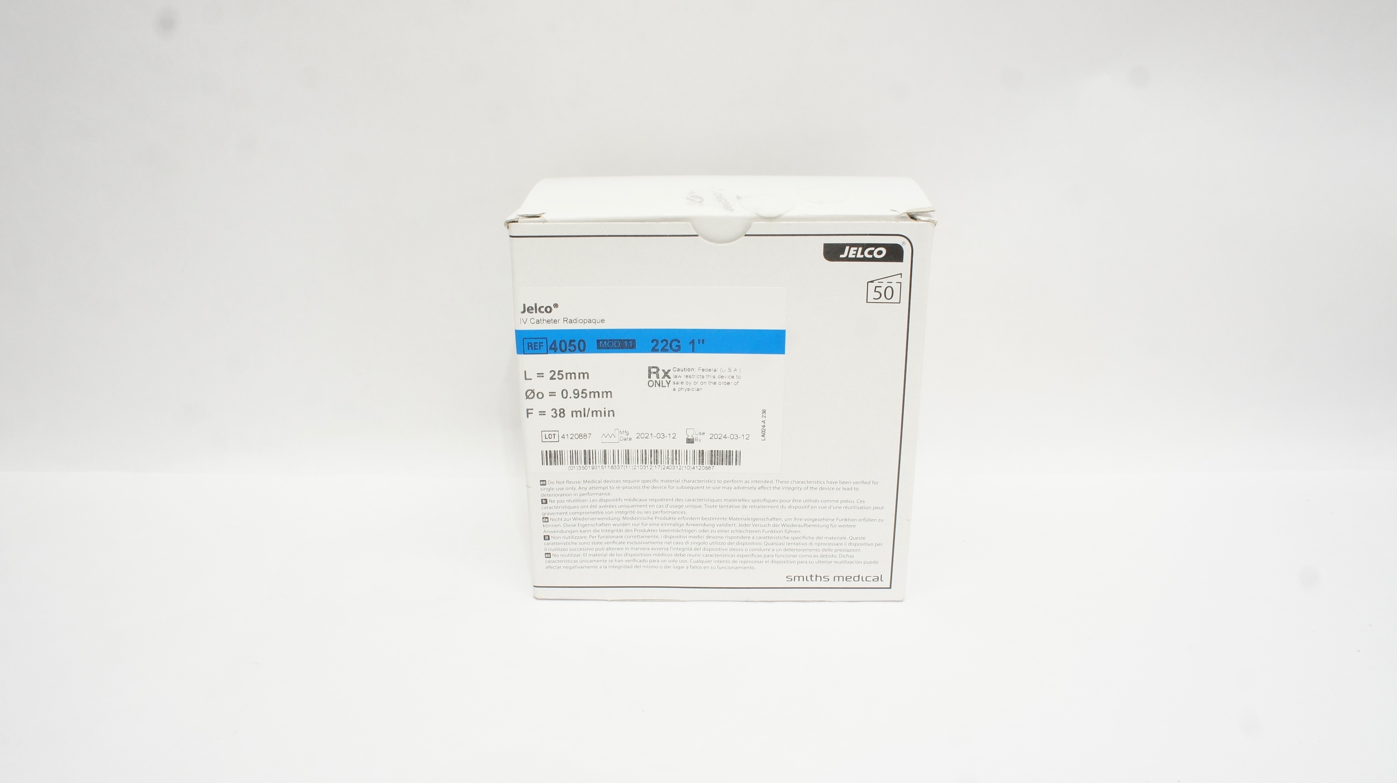 Smiths 4050 IV Cath. Radiopaque Mod 11 22G 25 x 0.95mm 38ml/min - Box of 25