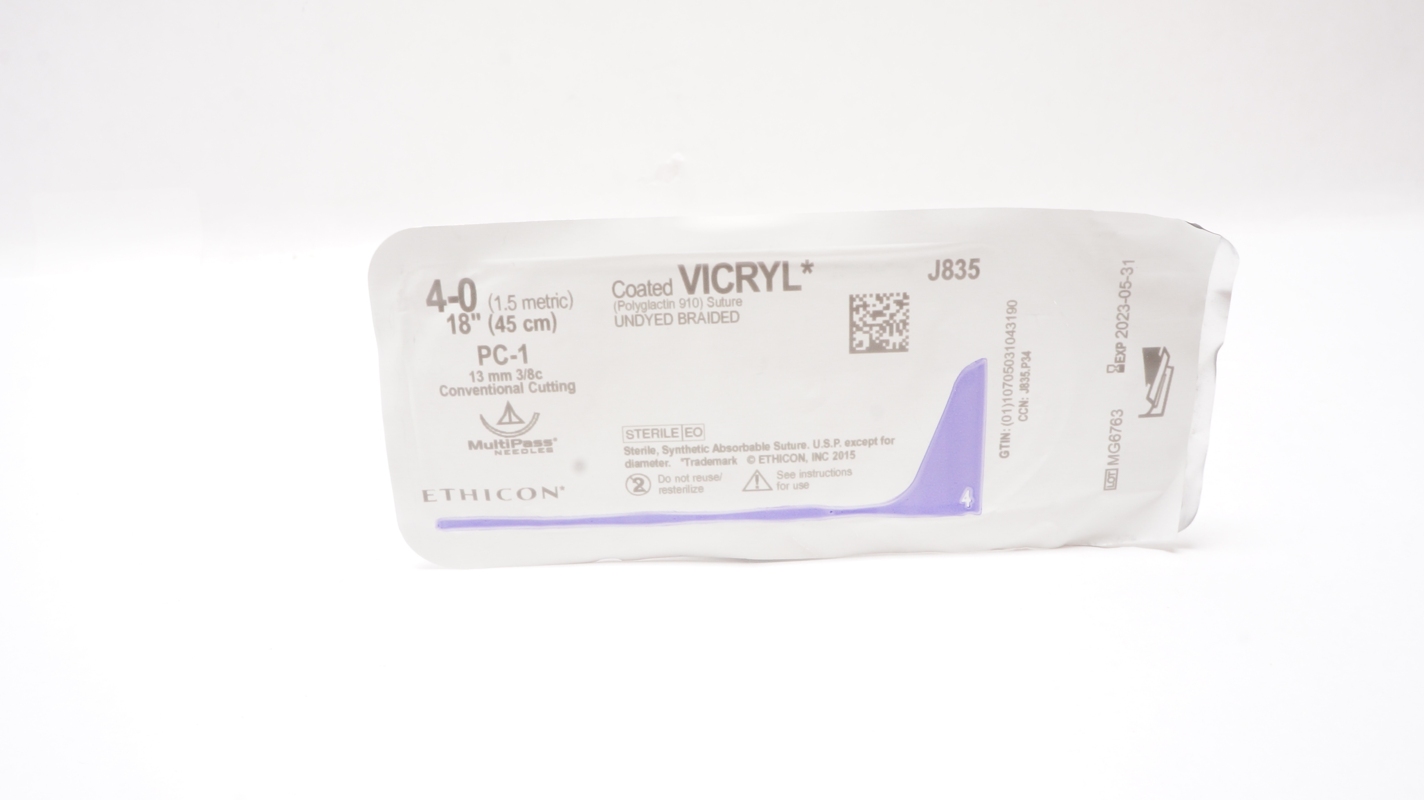 Ethicon J835 4-0 Coated VICRYL Stre PC-1 13mm 3/8c ConventionalCutting 18inch(x)