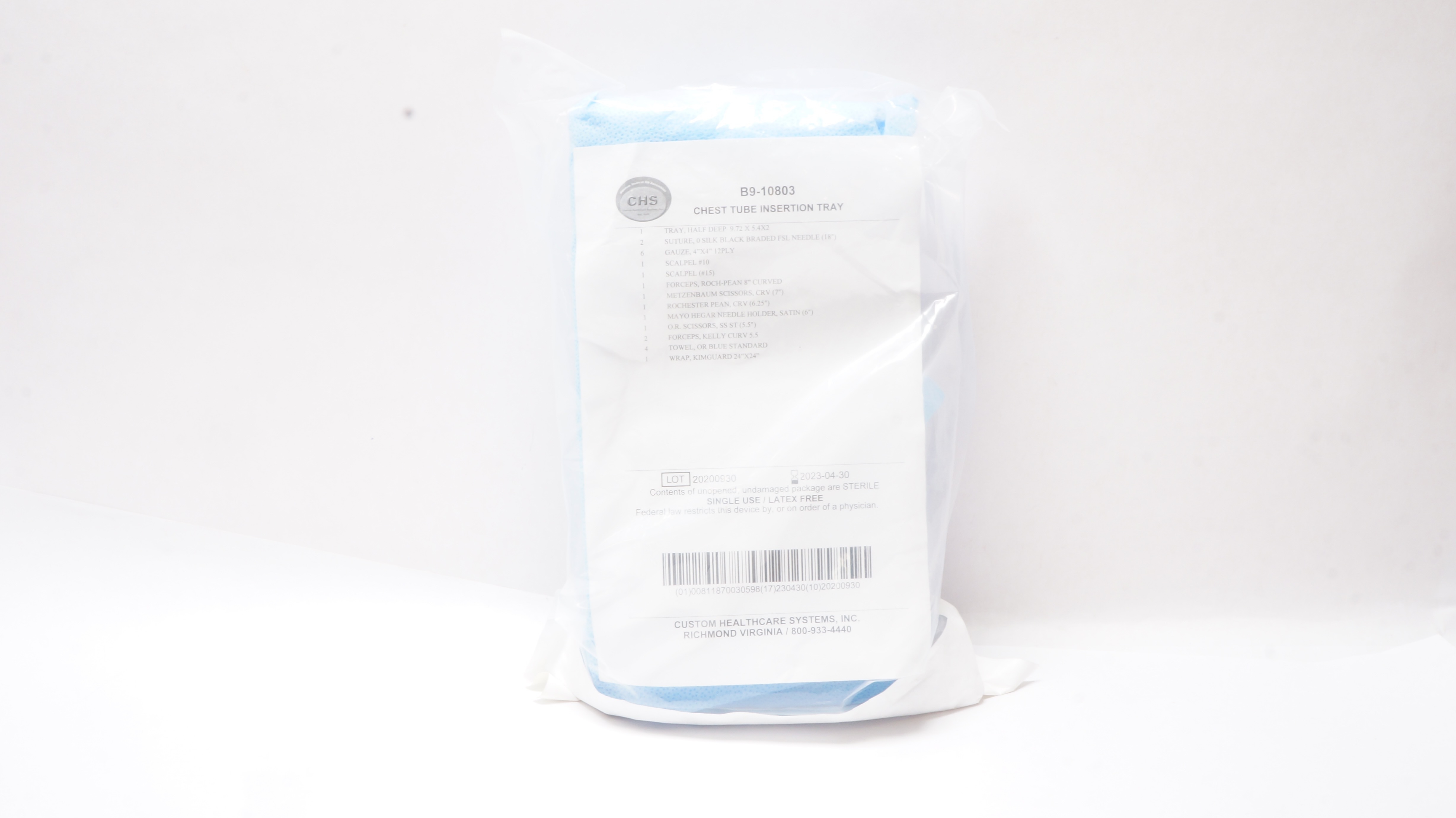 CHS B9-10803 Chest Tube Insertion Tray (x)