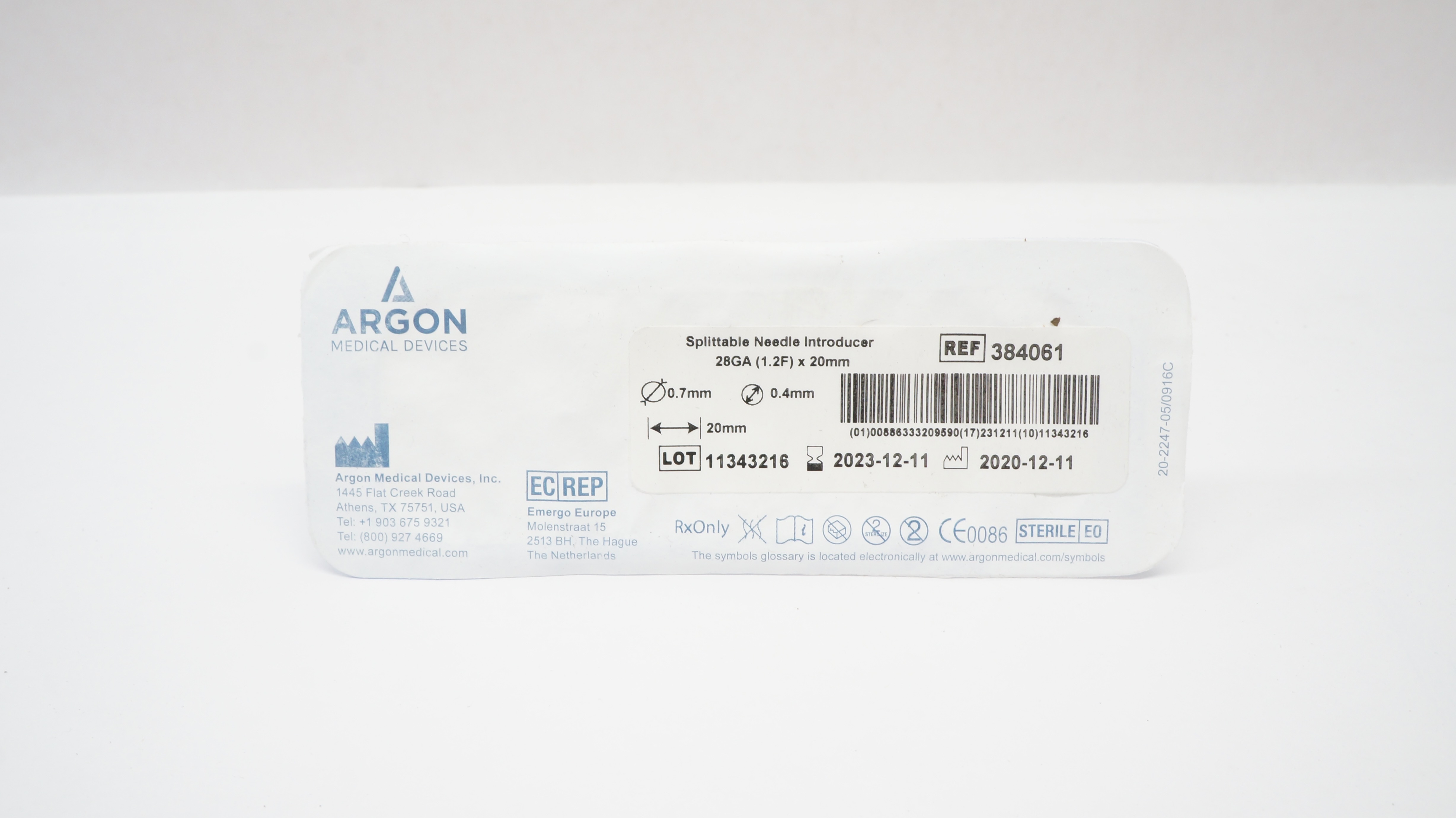 Argon 384061 Splittable Ndle. Introducer 28Ga x 20mm