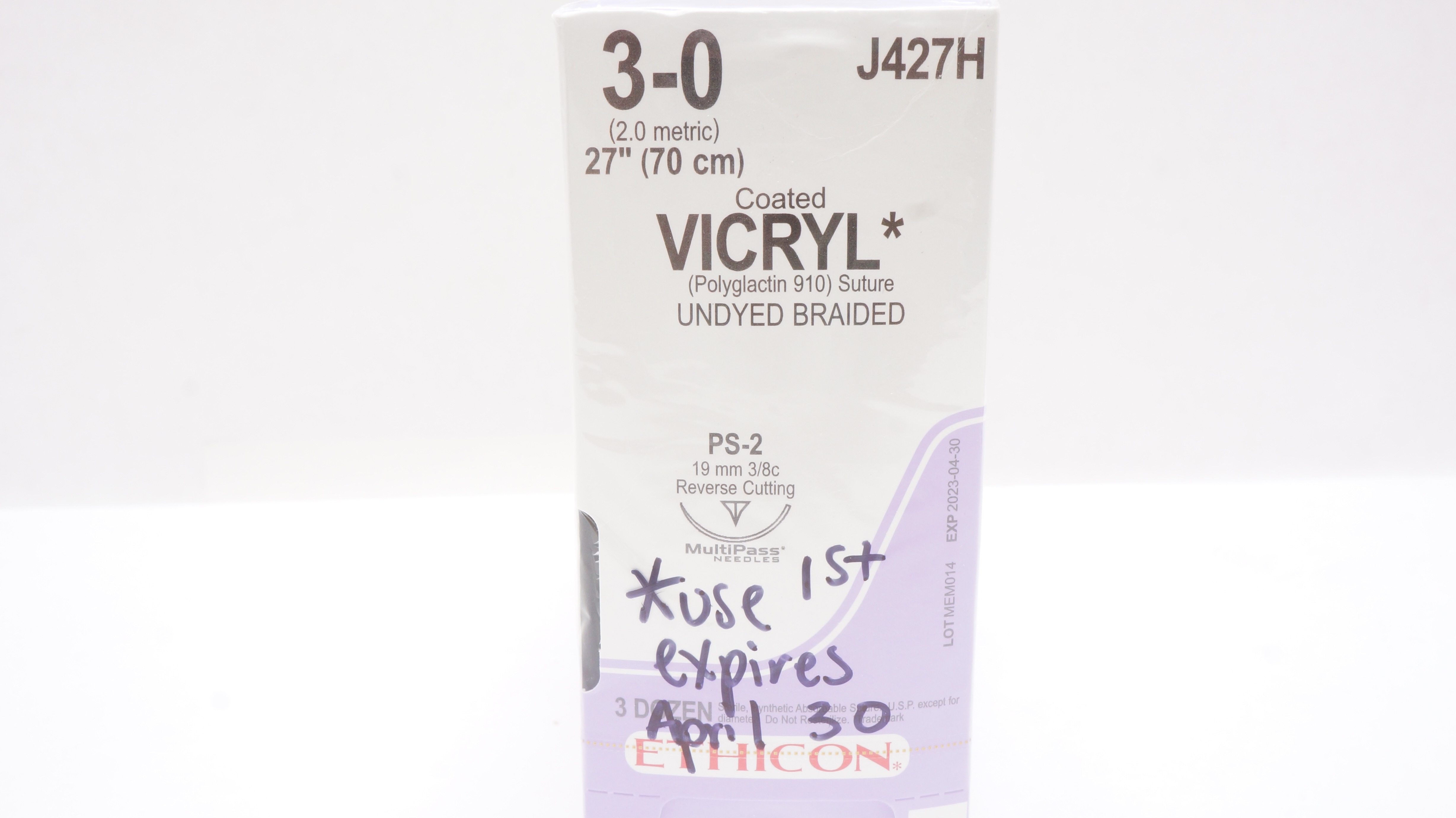 Ethicon J427H 3-0 Vicryl Stre PS-2 19mm 3/8c Reverse Cutting 27inch(x)-Box of 36