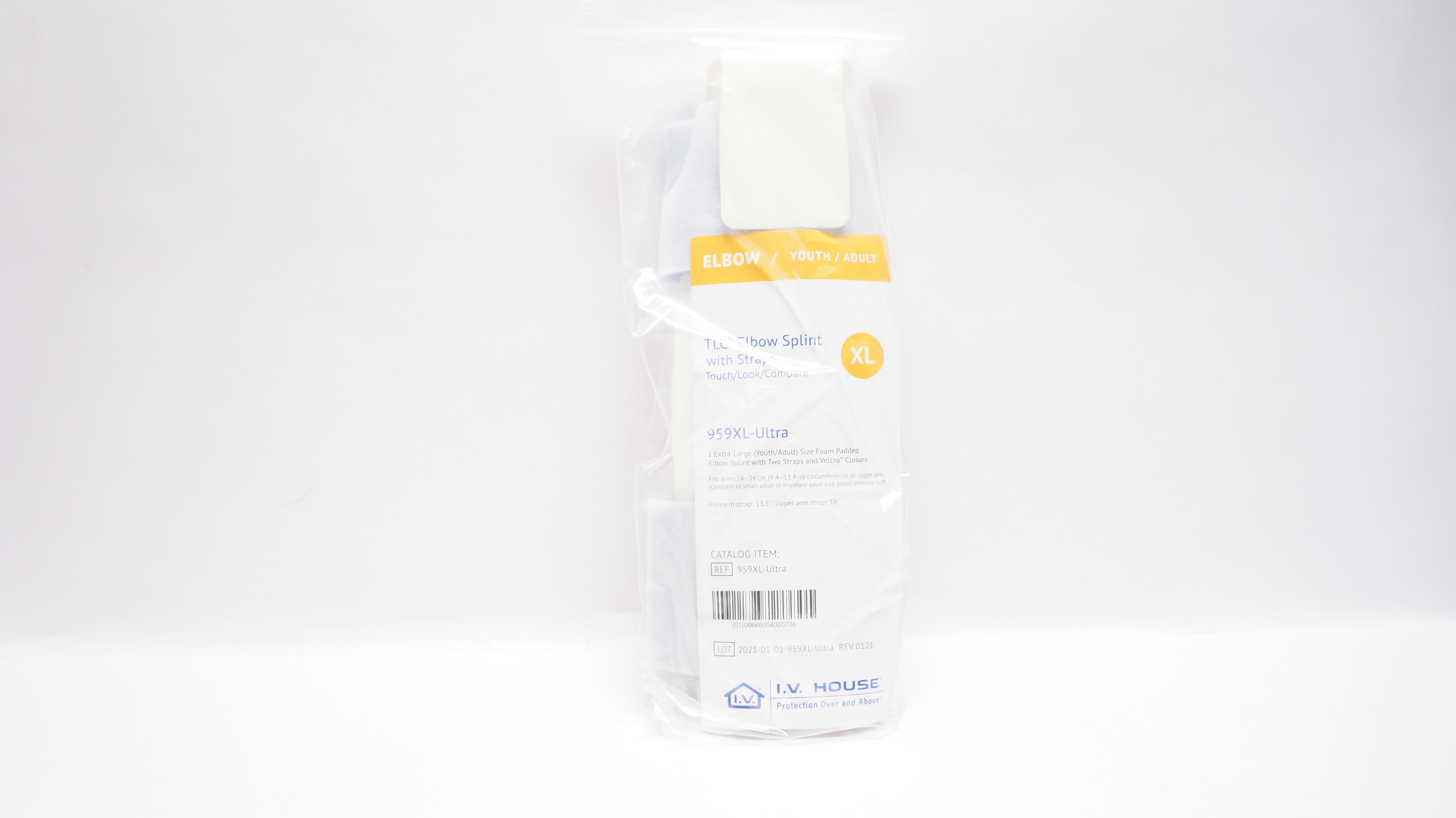 I.V.House 959XL-Ultra TLC Elbow Splint W/Straps XL,Youth/Adult,24-34cm,13.5x18In