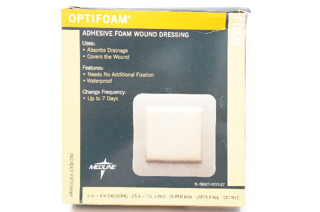 Medline MSC1044EP Optifoam Adhesive Foam Wound Dressing 4inch x 4inch - Box of 10