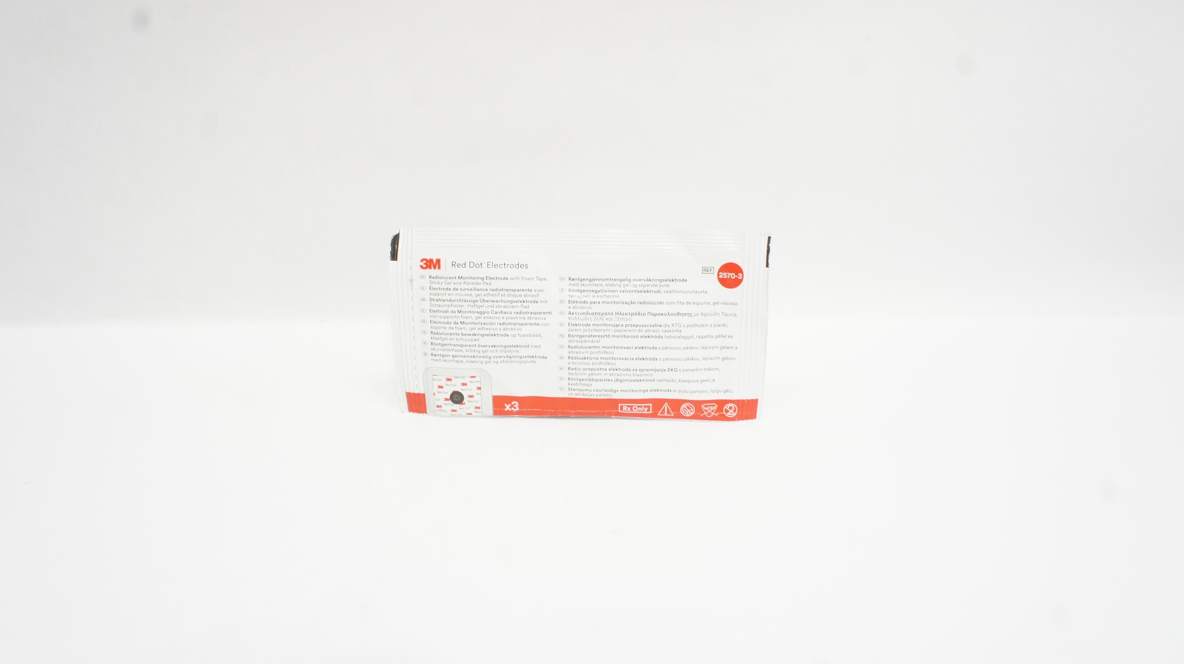 3M 2570-3 Red Dot Radiolucent Monitoring Electrode - Pack of 3