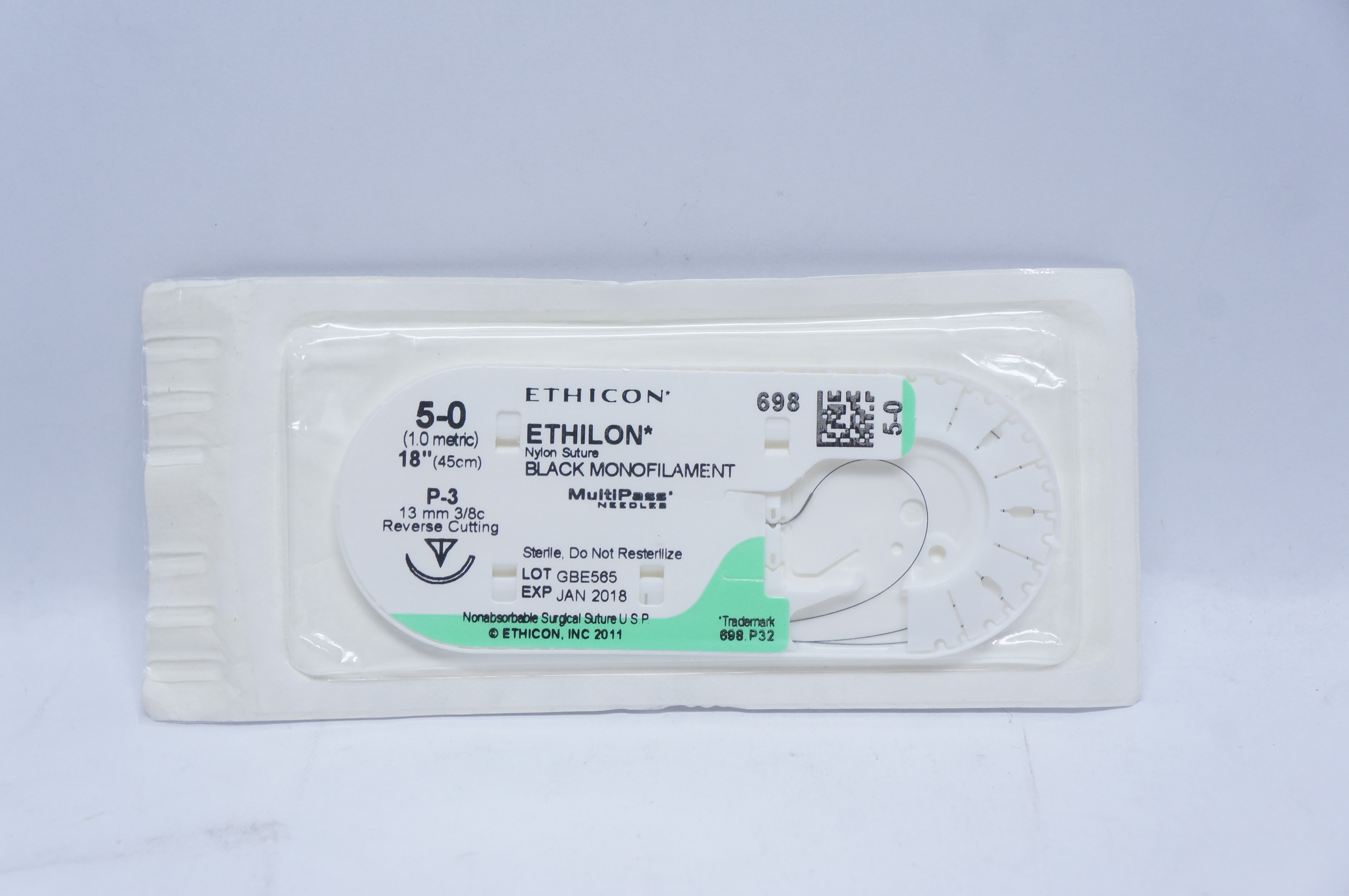 Ethicon 698 5-0 ETHILON, P-3, 13mm 3/8c Reverse Cutting, 18inch (x)
