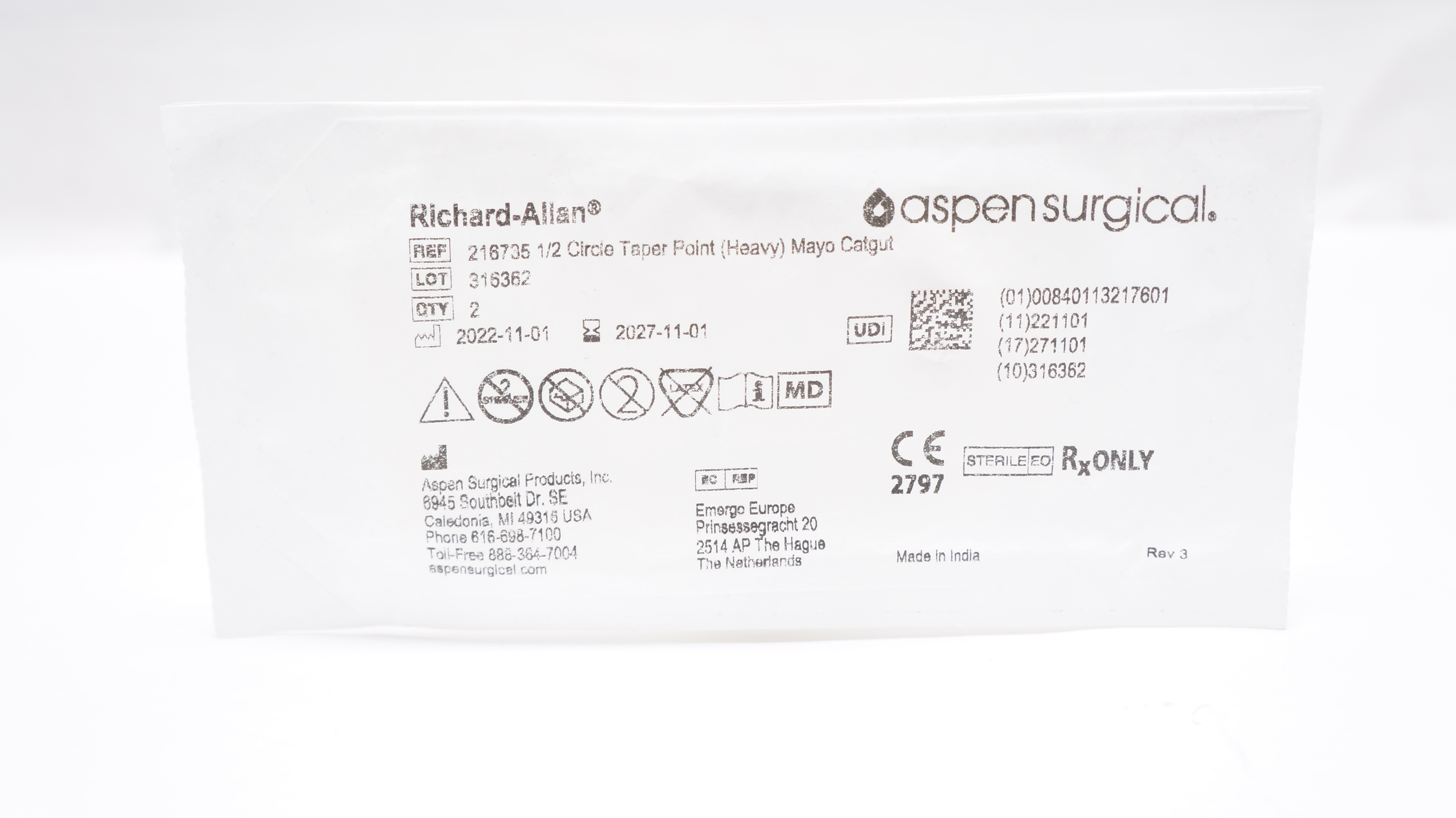 Aspen Surgical 216735 Richard-Allan Ndles Mayo 1/2c Taper Point - Pack of 2