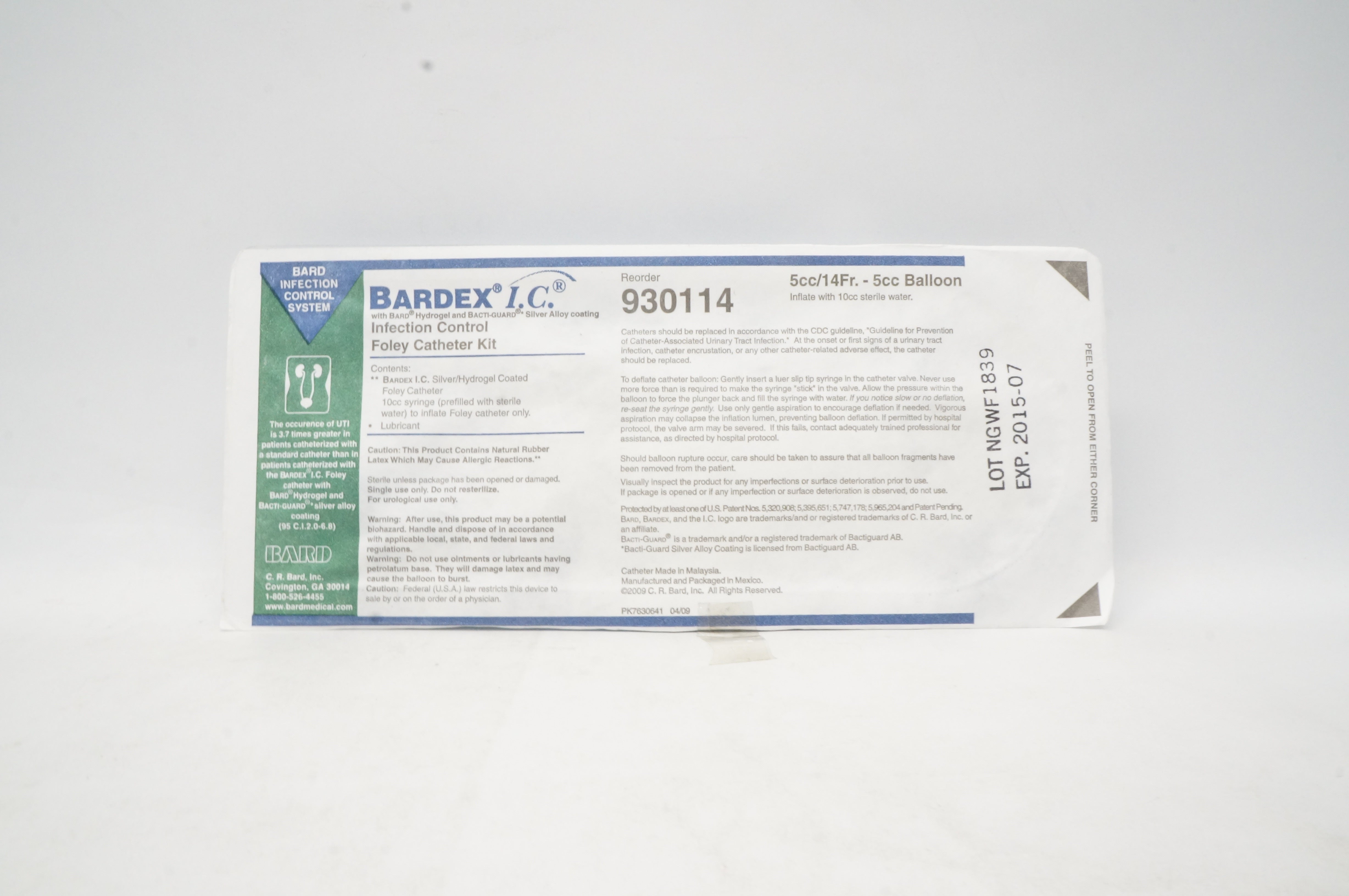 Bard 930114 Bardex I.C. Infection Control Foley Cath. Kit 5cc/14Fr. (x)