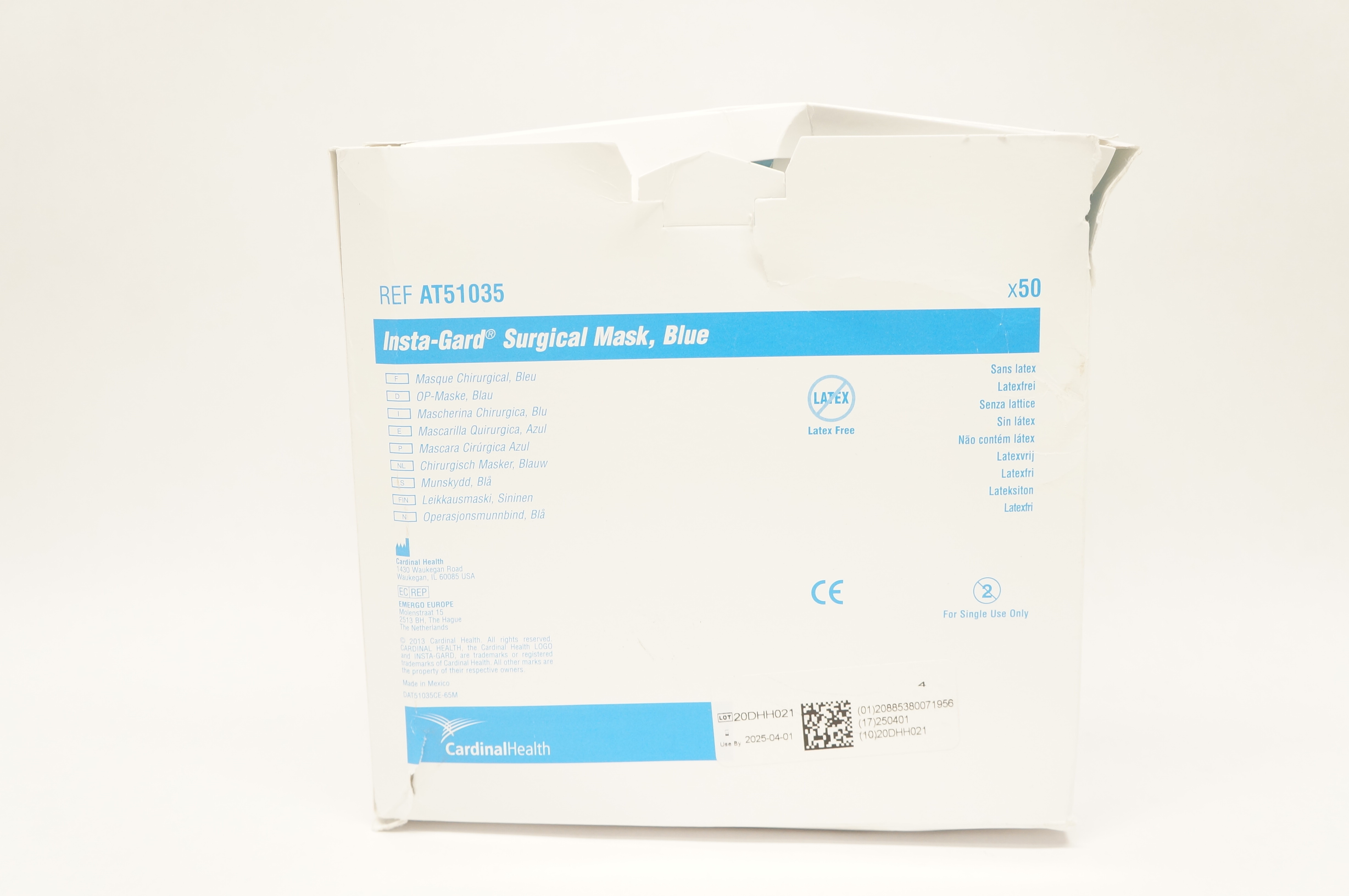 Cardinal Health AT51035 Insta-Gard Surgical Mask Blue - Box of 50