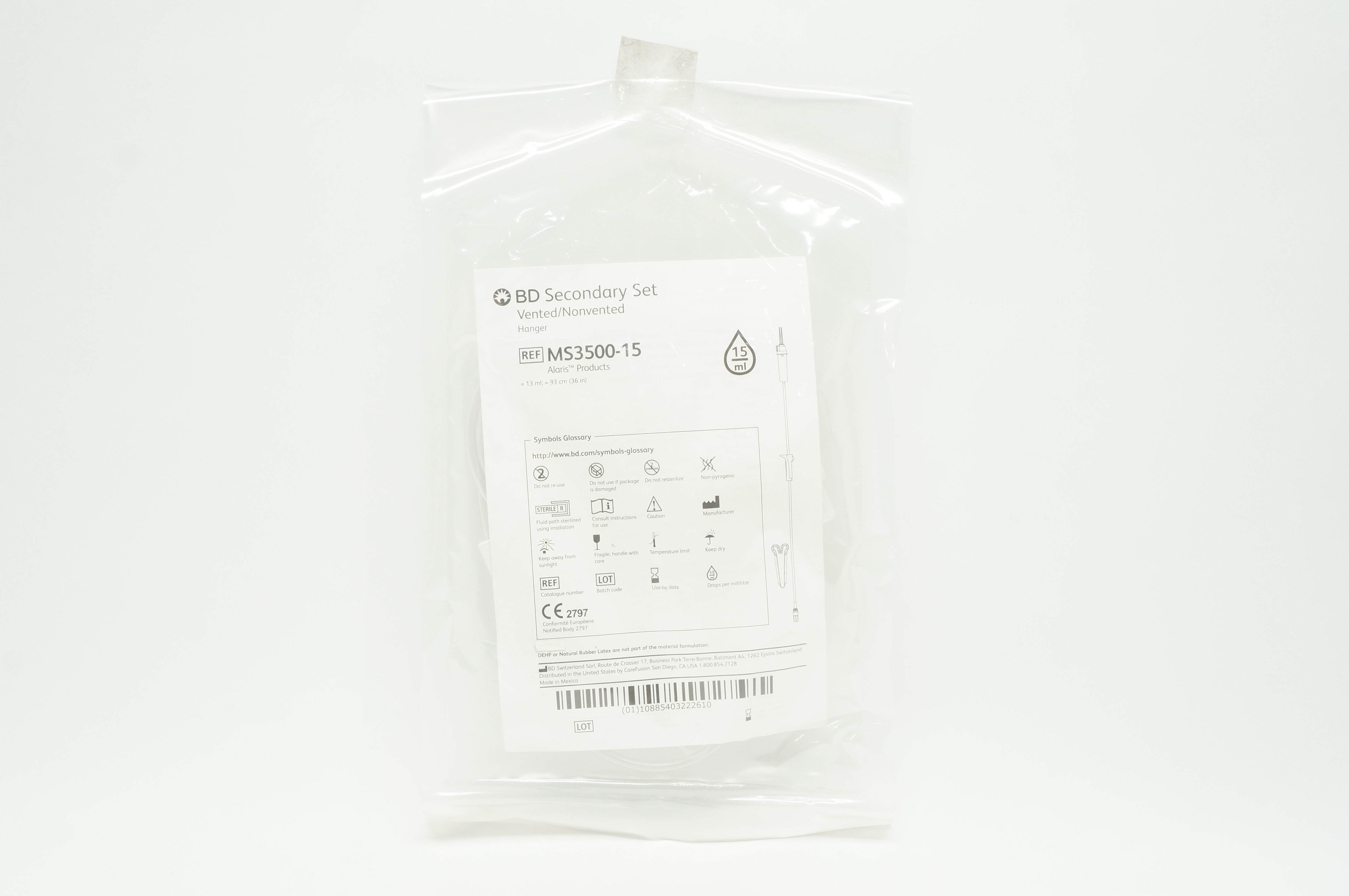 BD MS3500-15 Alaris Vented/Nonvented Hanger 15ml, 36 inch