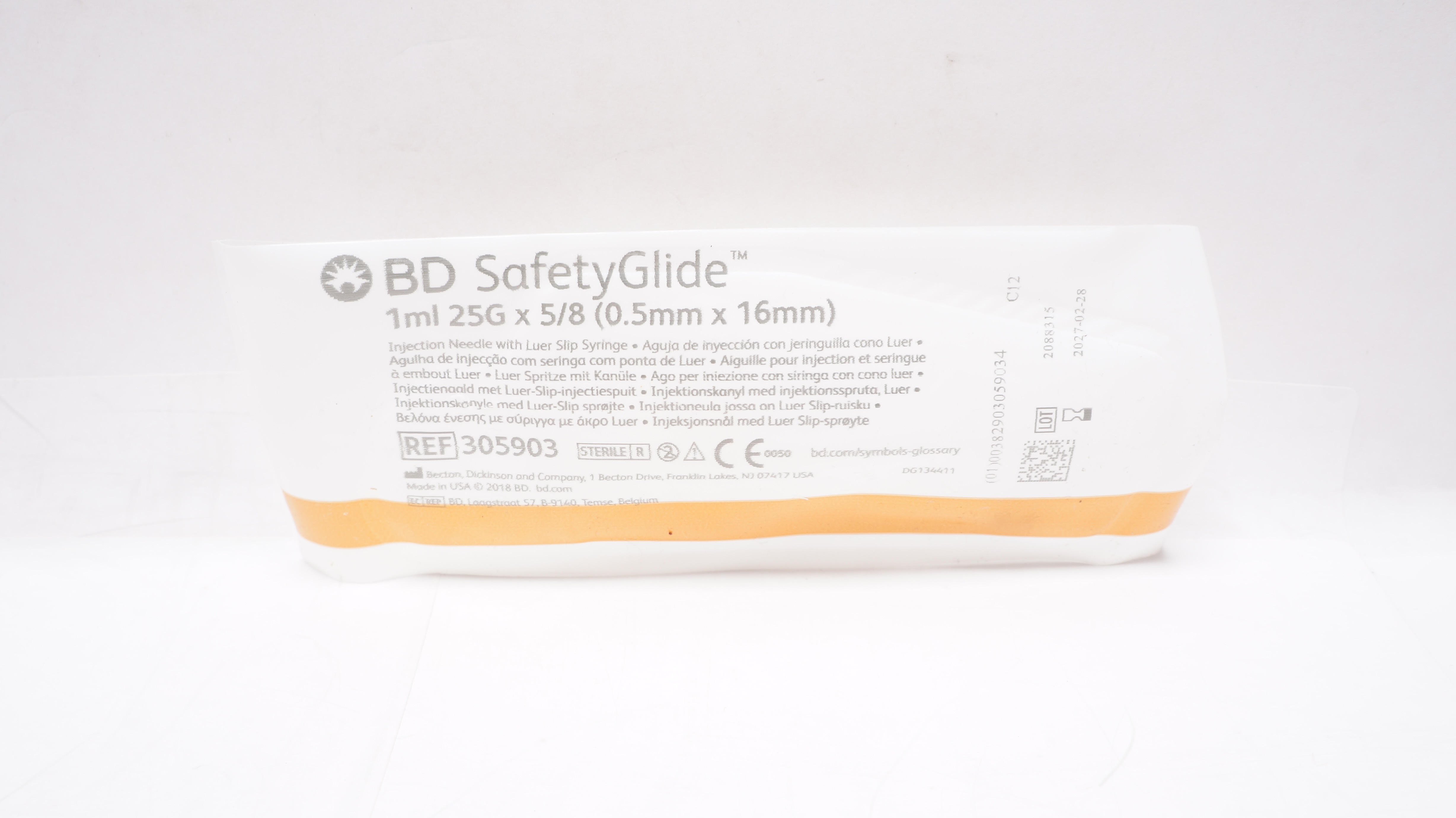 BD 305903 SafetyGlide Injection Ndle w/Luer Slip Syringe 1ml 25G x 5/8inch