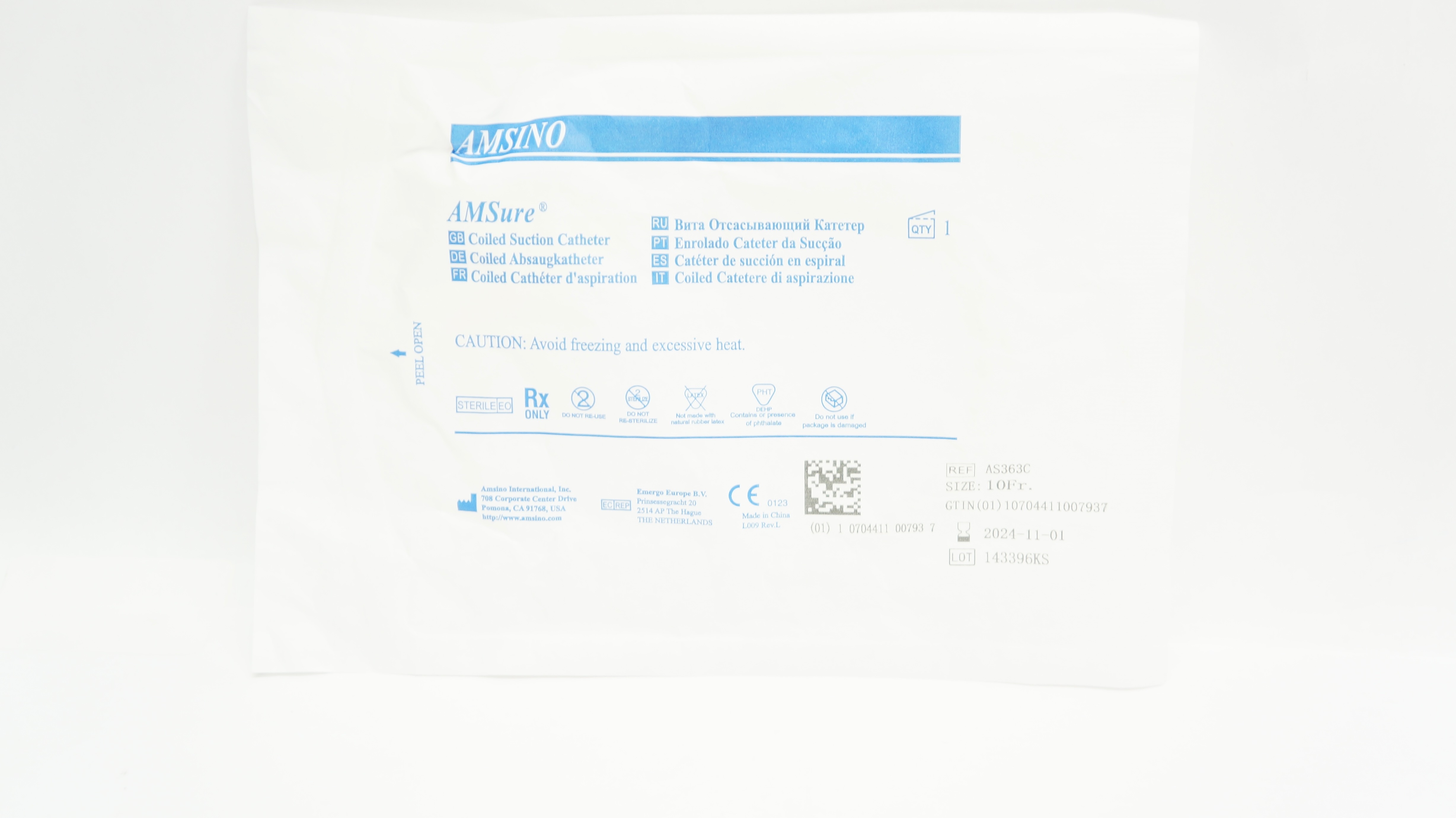 Amsino AS363C AMSure Coiled Suction Cath. 10Fr