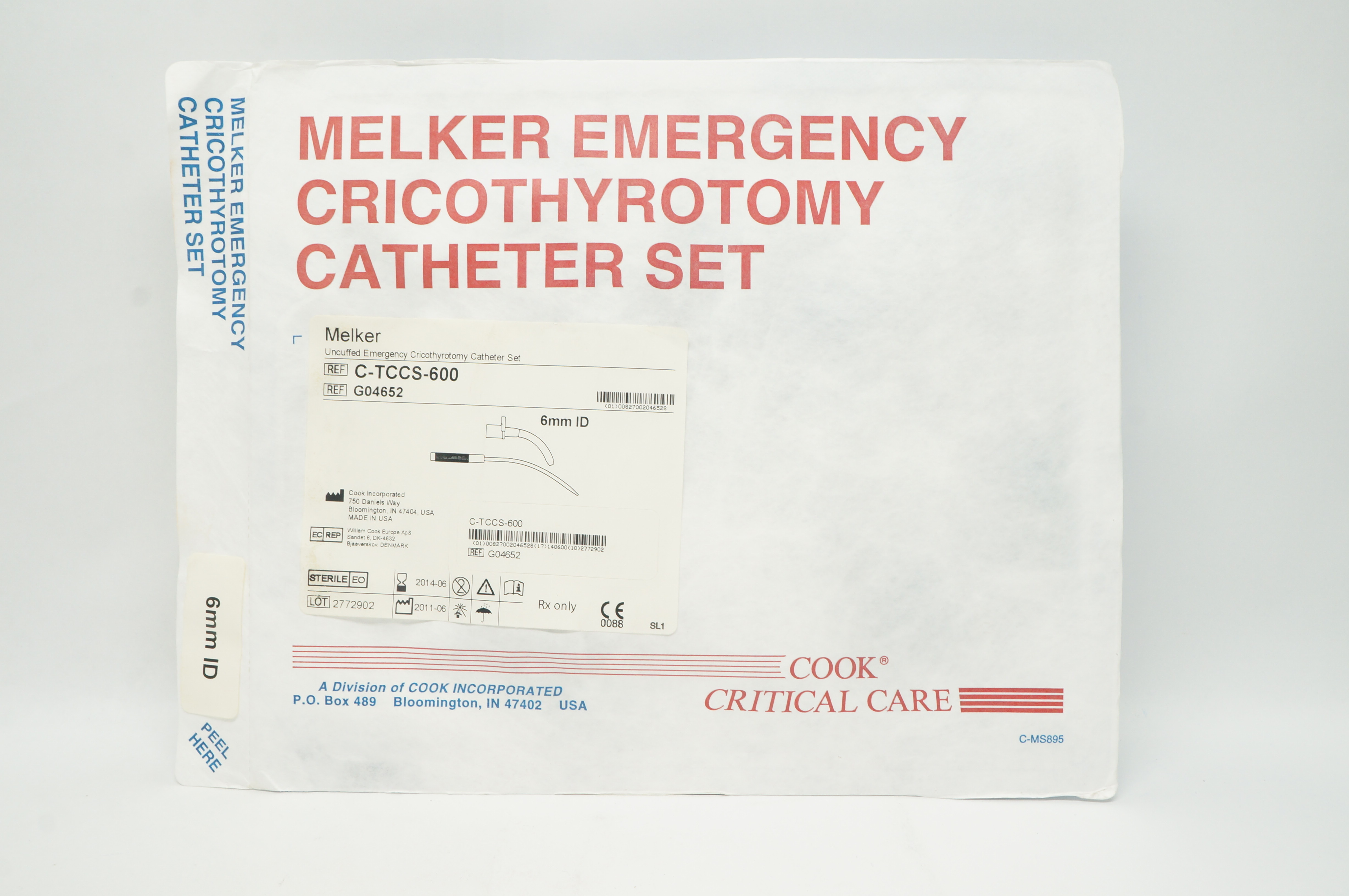 Cook Medical G04652 Melker Uncuffed Emergency Cricothyrotomy Cath. Set 6mm (x)