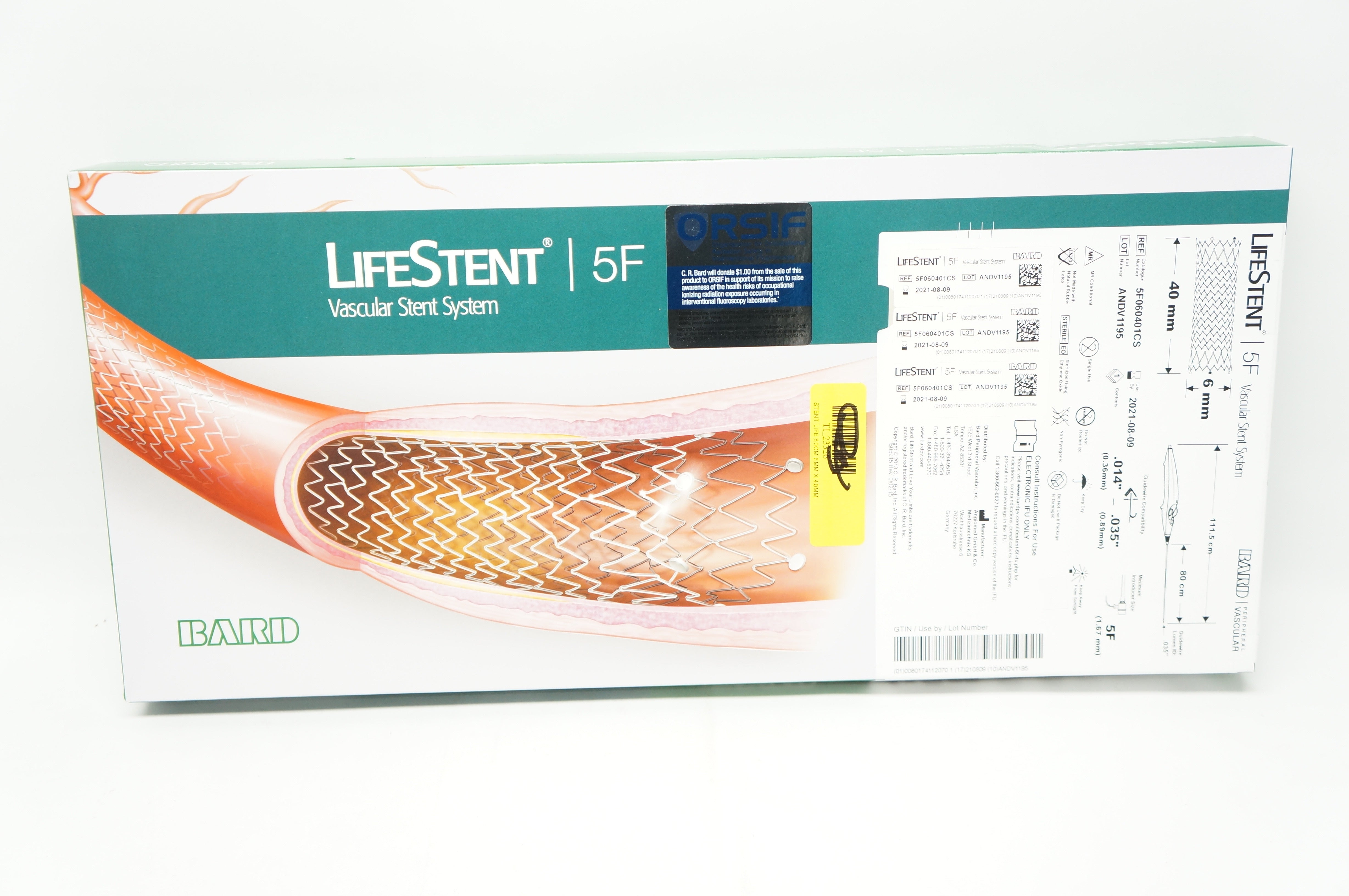 Bard 5F060401CS LifeStent Vascular Stnt System 5F x 80cm x .035 x .014inch (x)