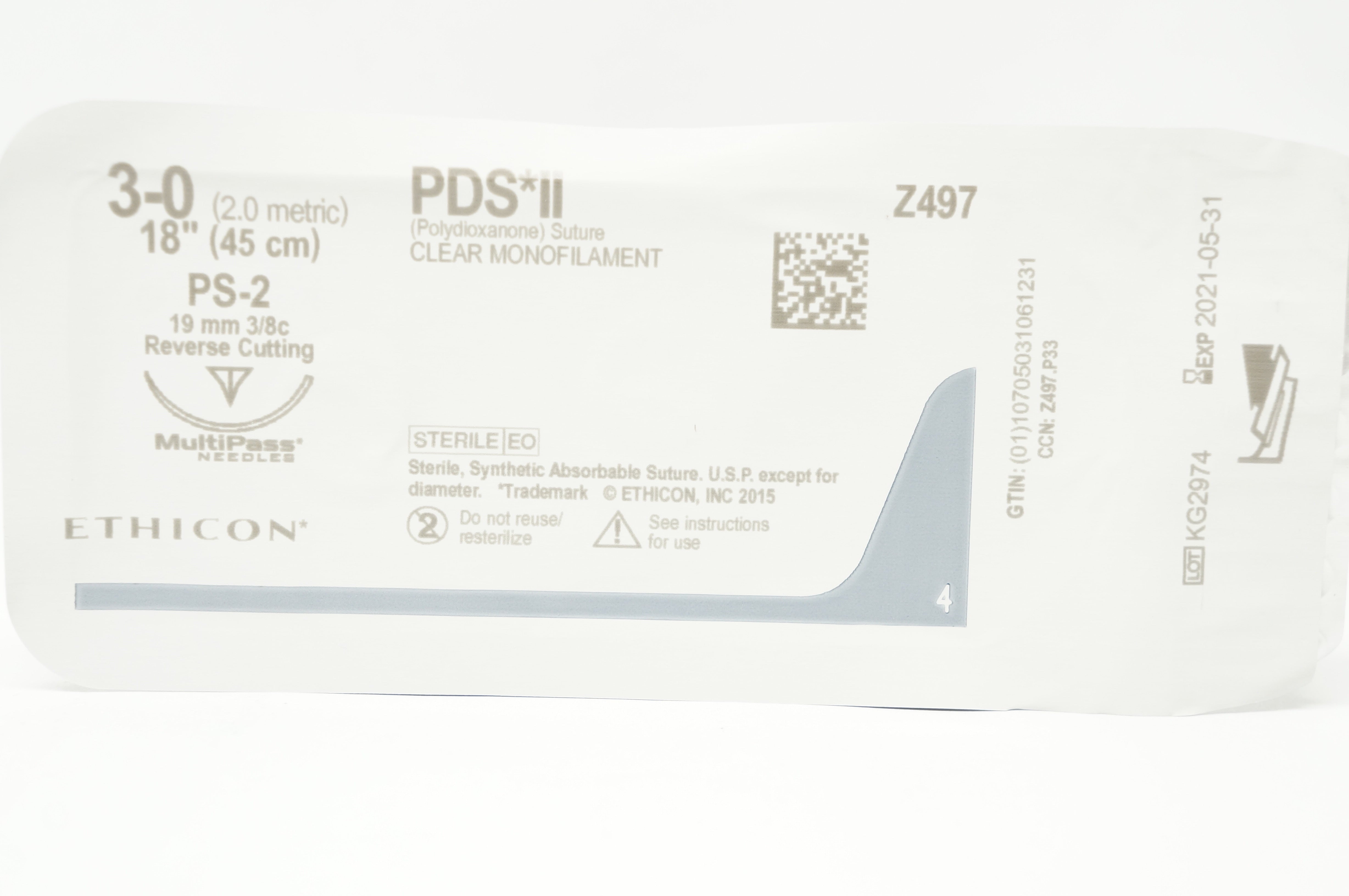 Ethicon Z497 3-0 PDS II Stre PS-2 19mm 3/8c Reverse Cutting, 18inch (x)