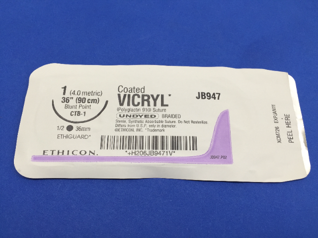 Ethicon JB947 VICRYL, ETHIGUARD, CTB-1, Undyed Braided 36