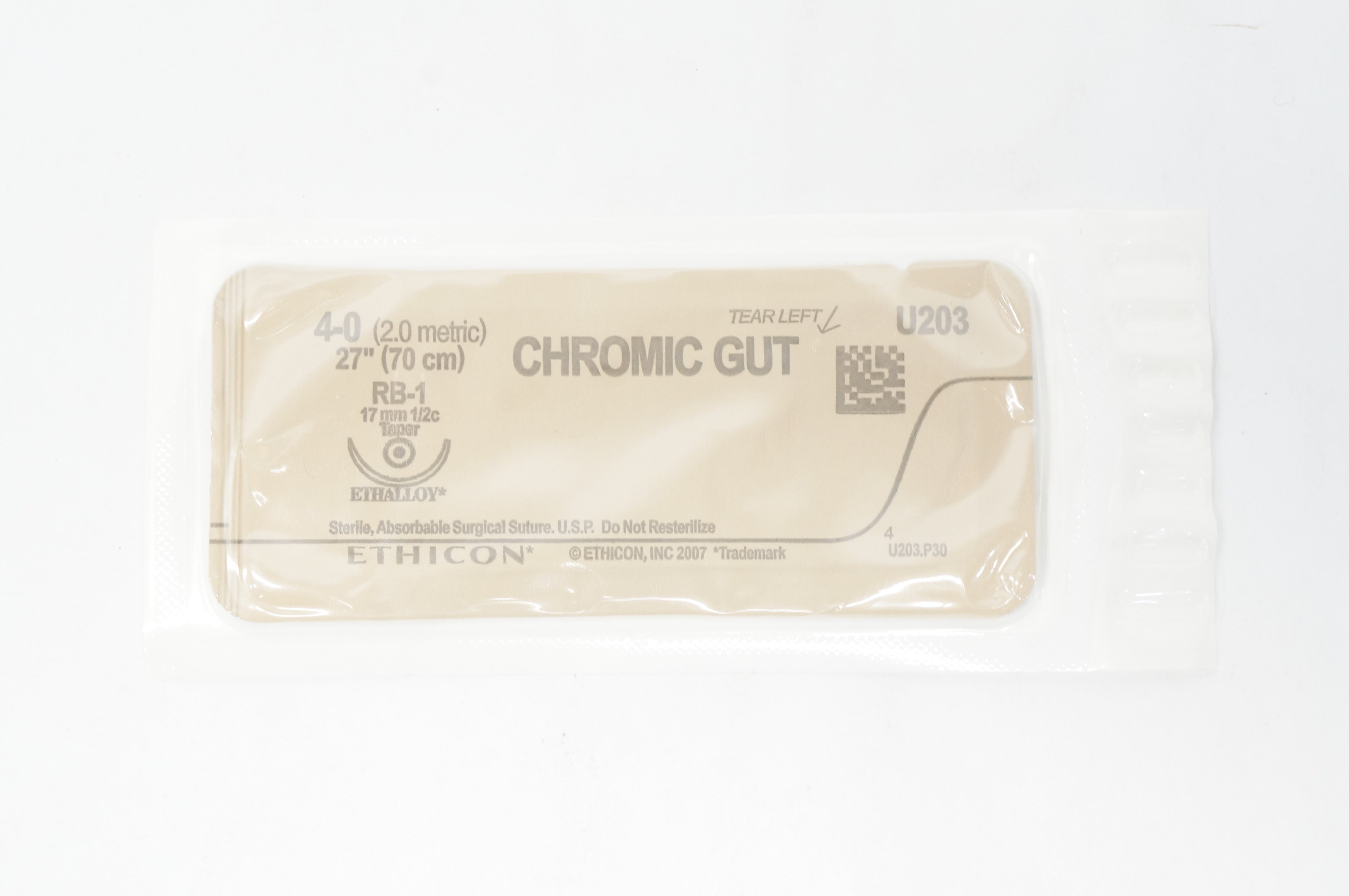Ethicon U203 4-0 CHROMIC GUT RB-1 17mm 1/2c Taper 27inch (x)
