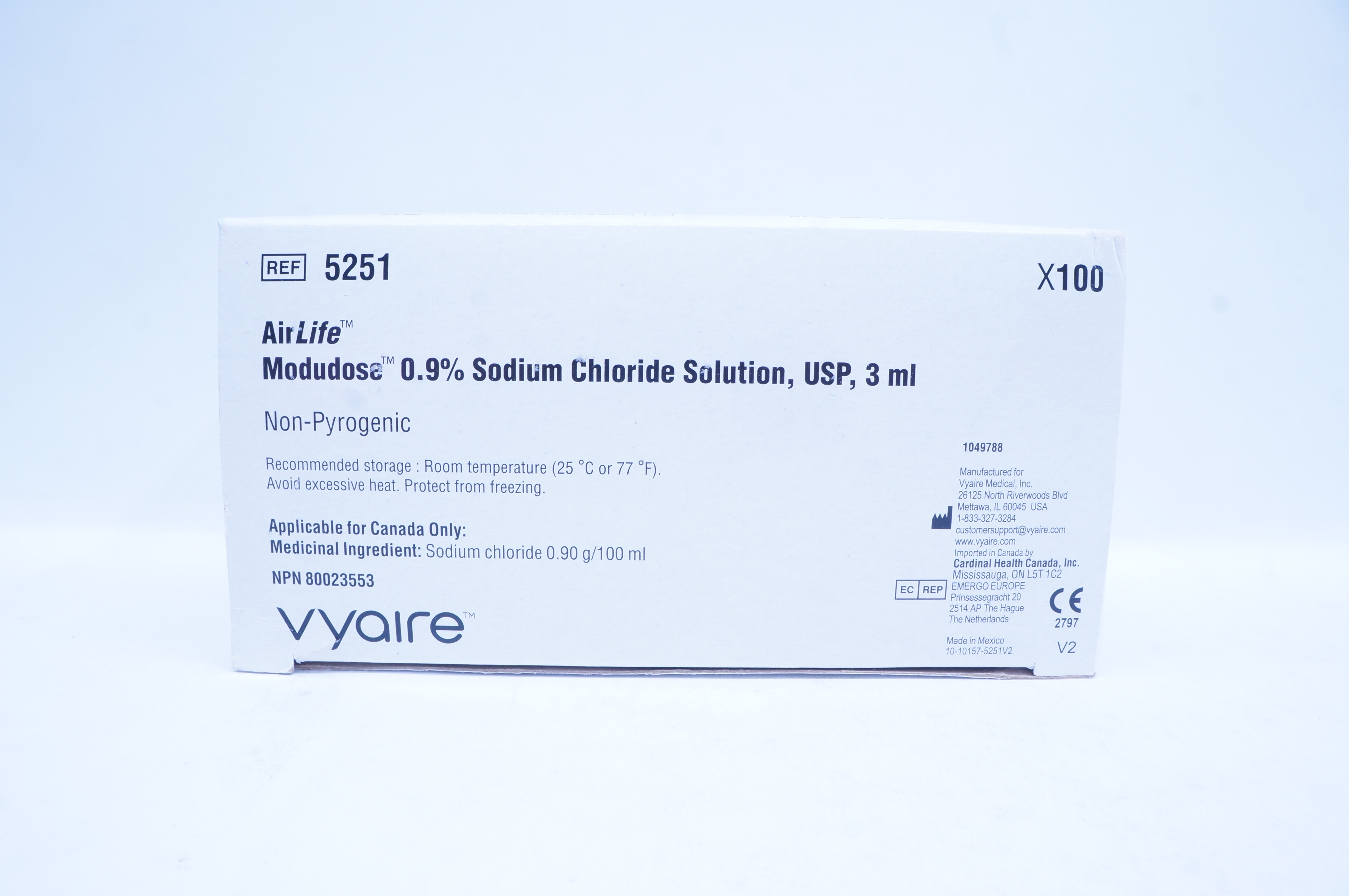Vyaire 5251 AirLife Modudose 0.9% Sodium Chloride Solution, USP, 3mL -Box of 100