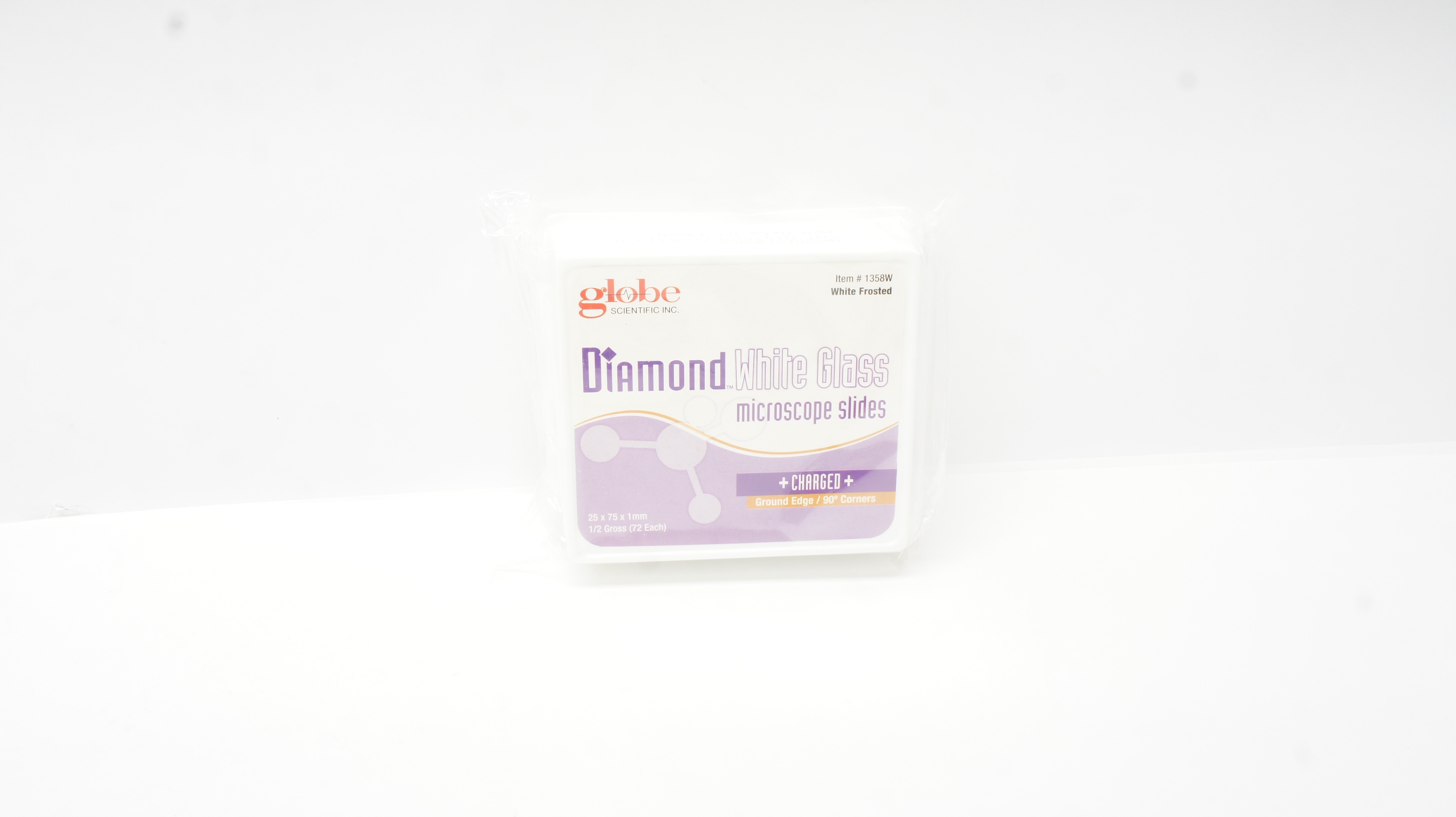 Globe 1358W Diamond White Glass Microscope Slides, 25x75x1mm, 1/2 Gross 72each
