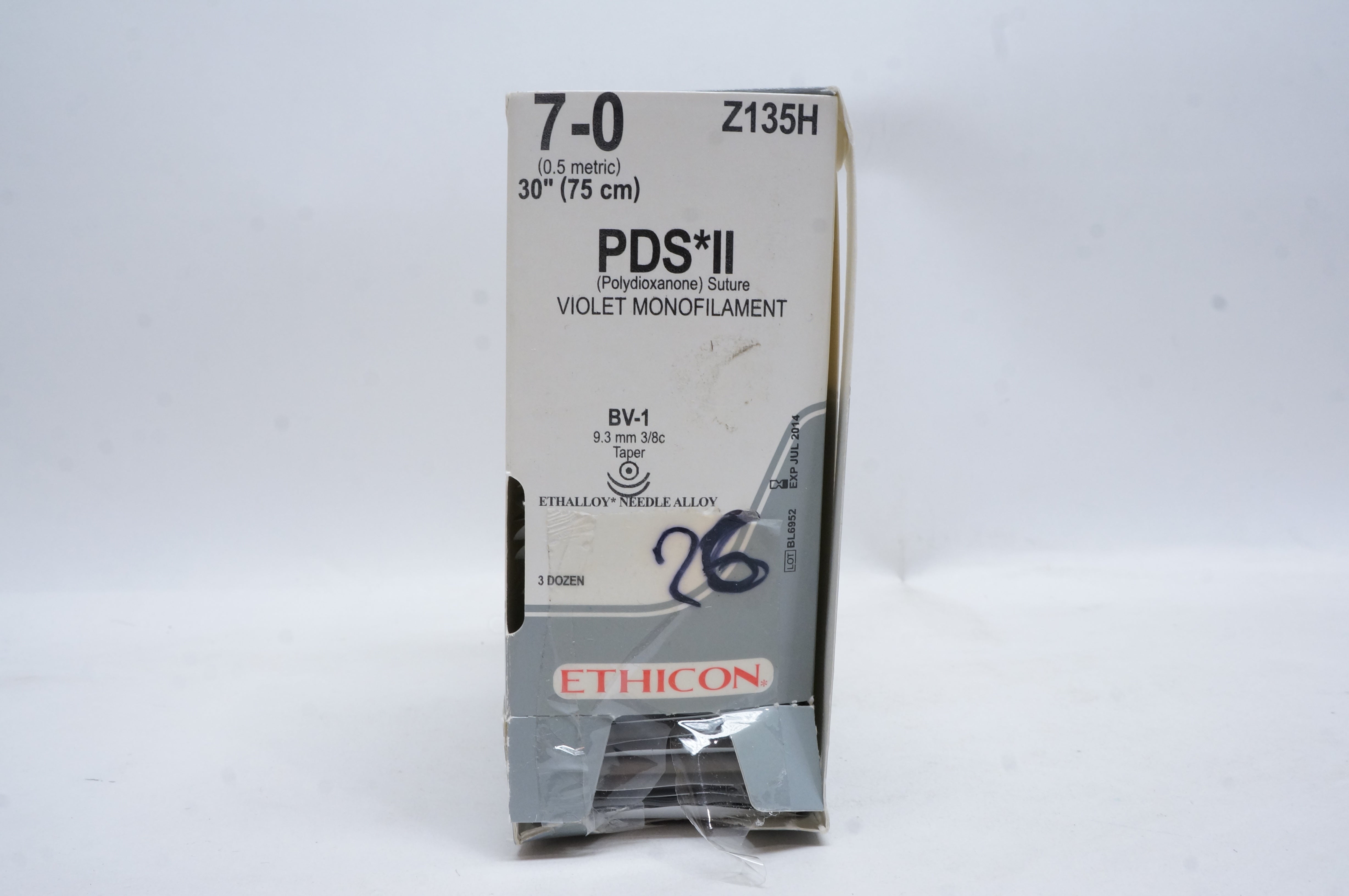 Ethicon Z135H 7-0 PDS II, BV-1, 9.3mm 3/8c Taper, 30inch (x) - Box of 26