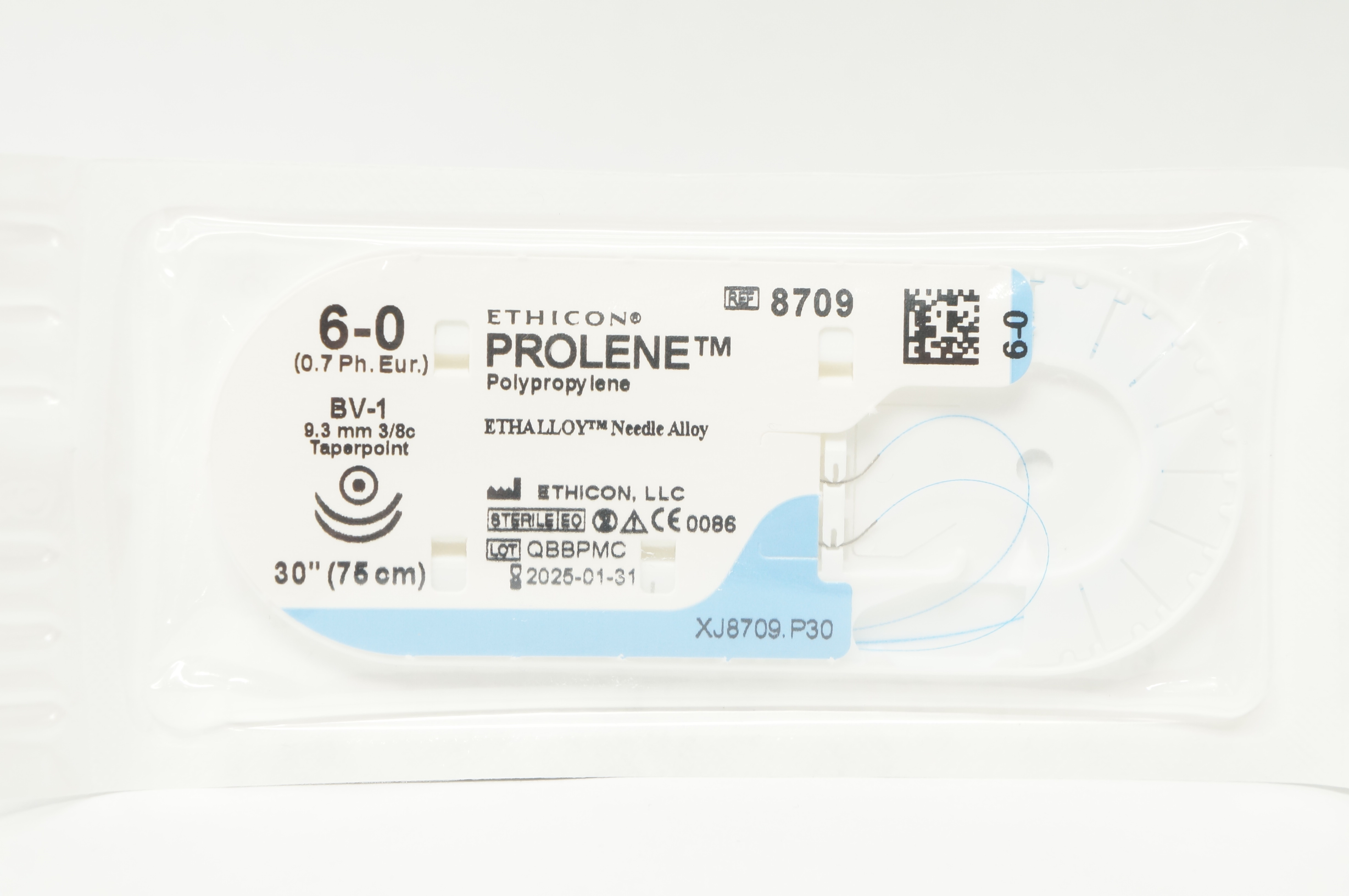 Ethicon 8709 6-0 PROLENE  BV-1 9.3mm 3/8c Taperpoint, 30inch