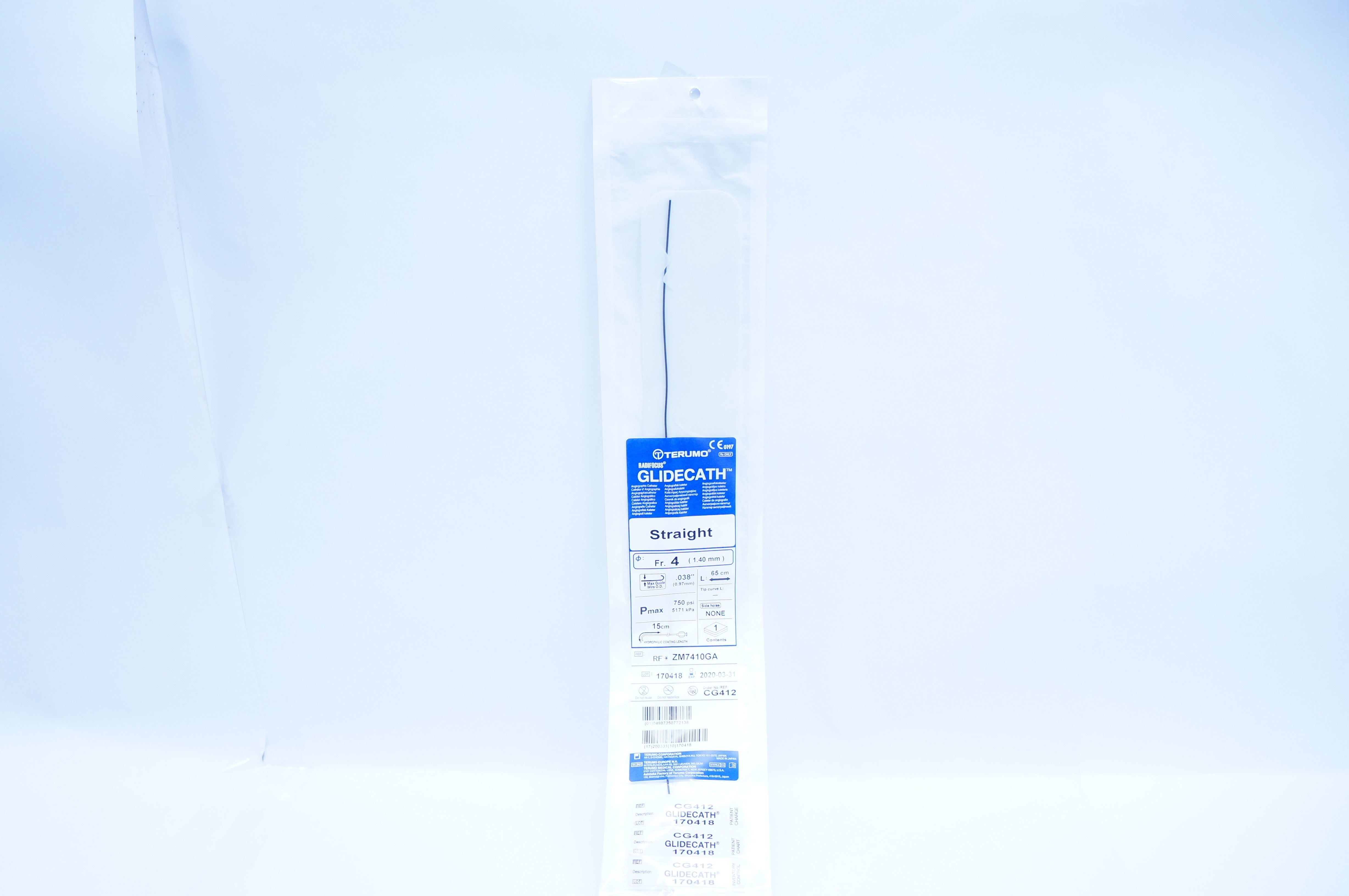 Terumo ZM7410GA Glidecath Angiographic Cath. Straight 4Fr. x 65cm (x)