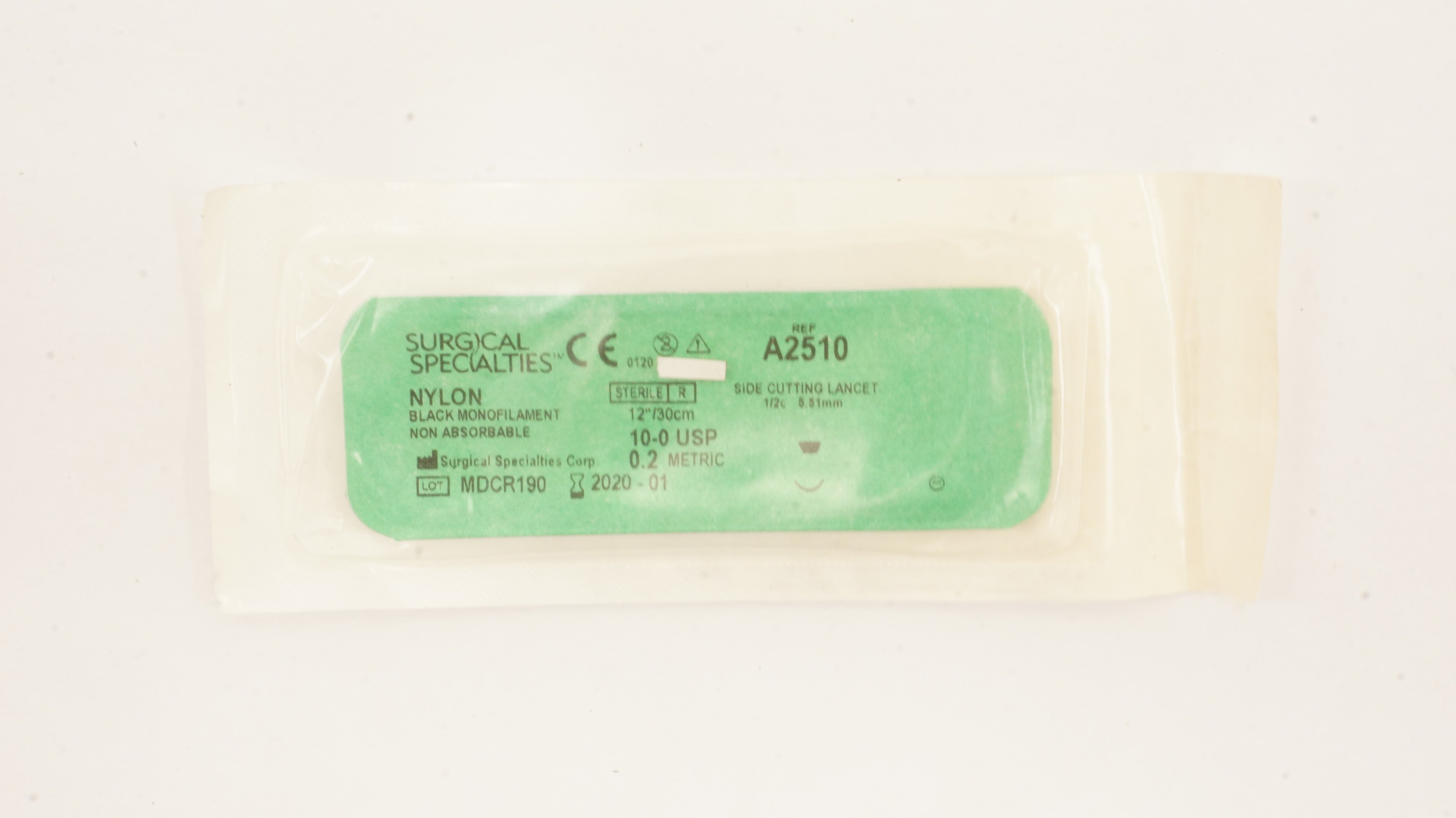 Surgical Specialties A2510 10-0 USP Nylon Black Monofilament 1/2c 5.51mm (x)