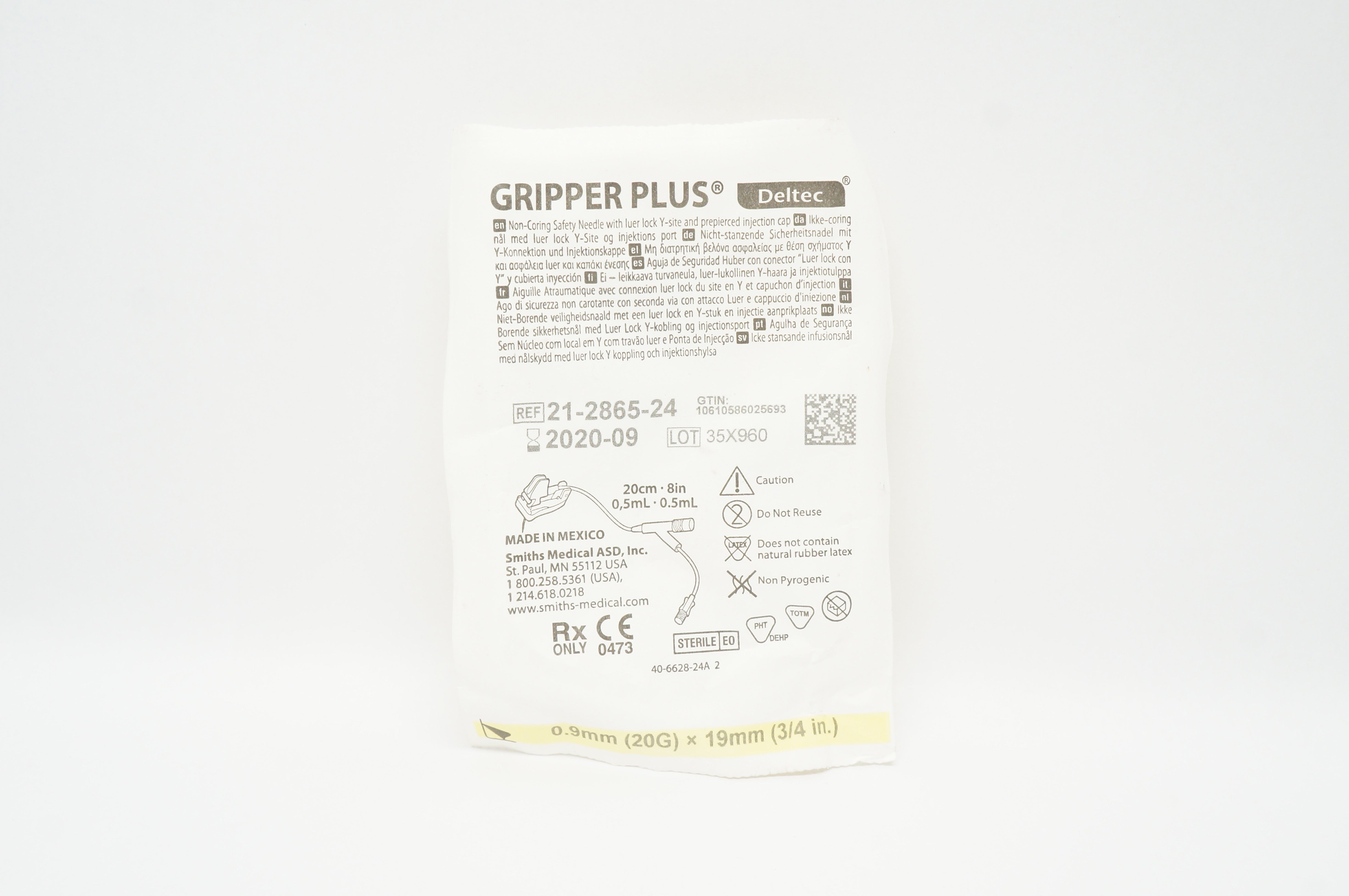 Smiths Medical 21-2865-24 Deltec Gripper Plus Safety Ndle w/Luer Lock Y-site (x)