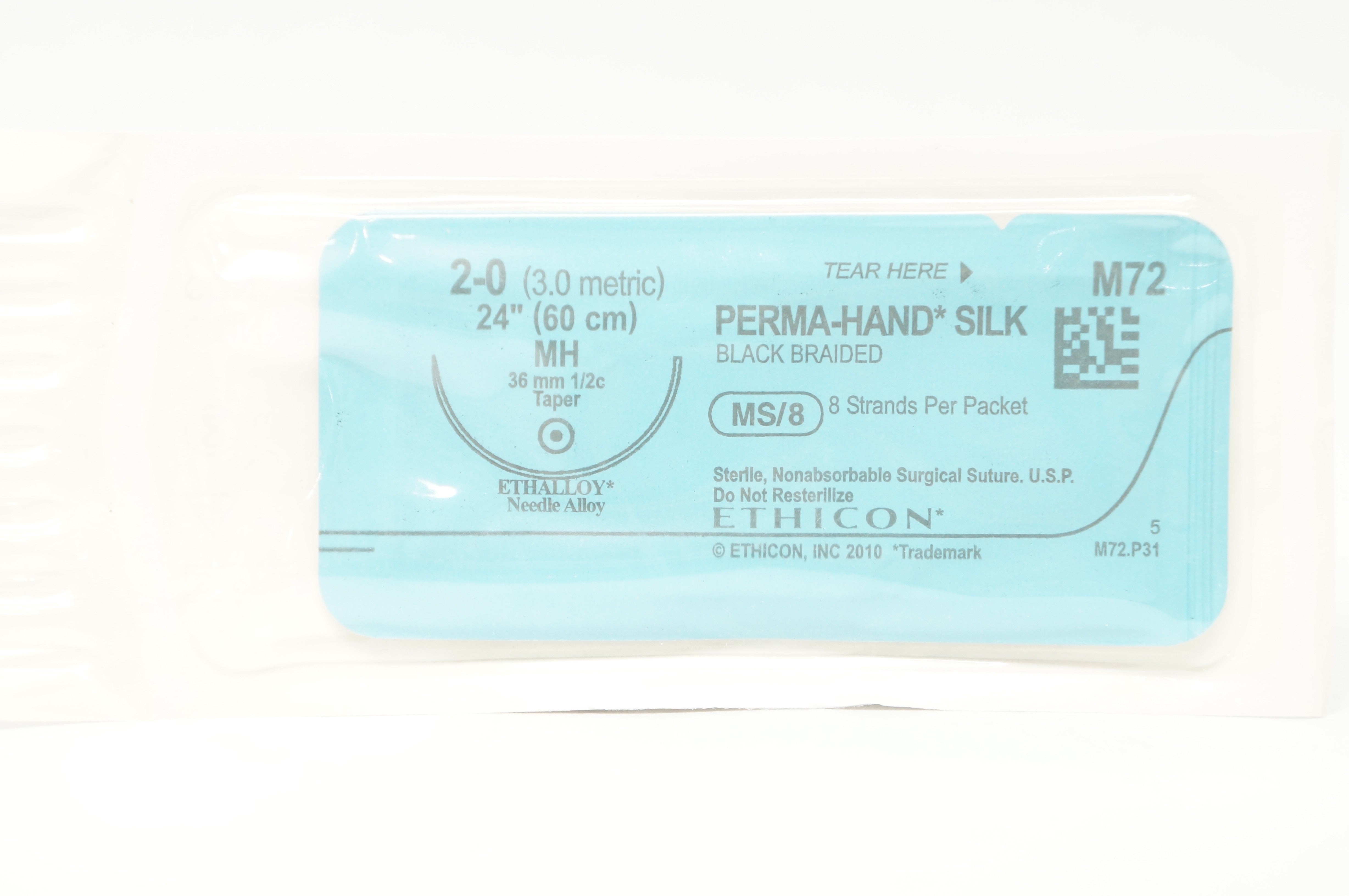 Ethicon M72 2-0 Perma-Hand Silk 24inch MH 36mm 1/2c Taper (x)