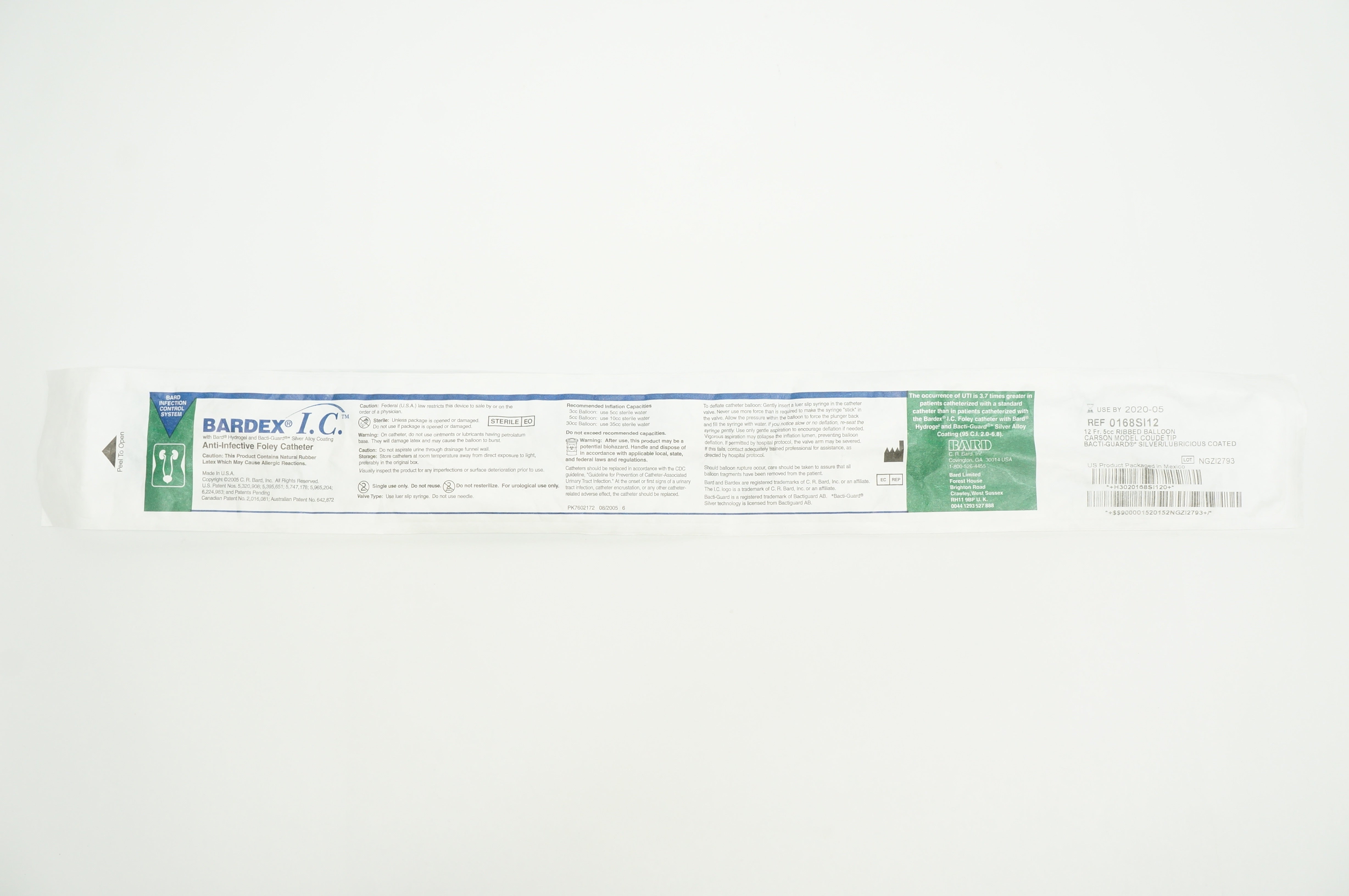 Bard 0168SI12 Bardex I.C. Anti-Infective Foley Cath. 12Fr (x)