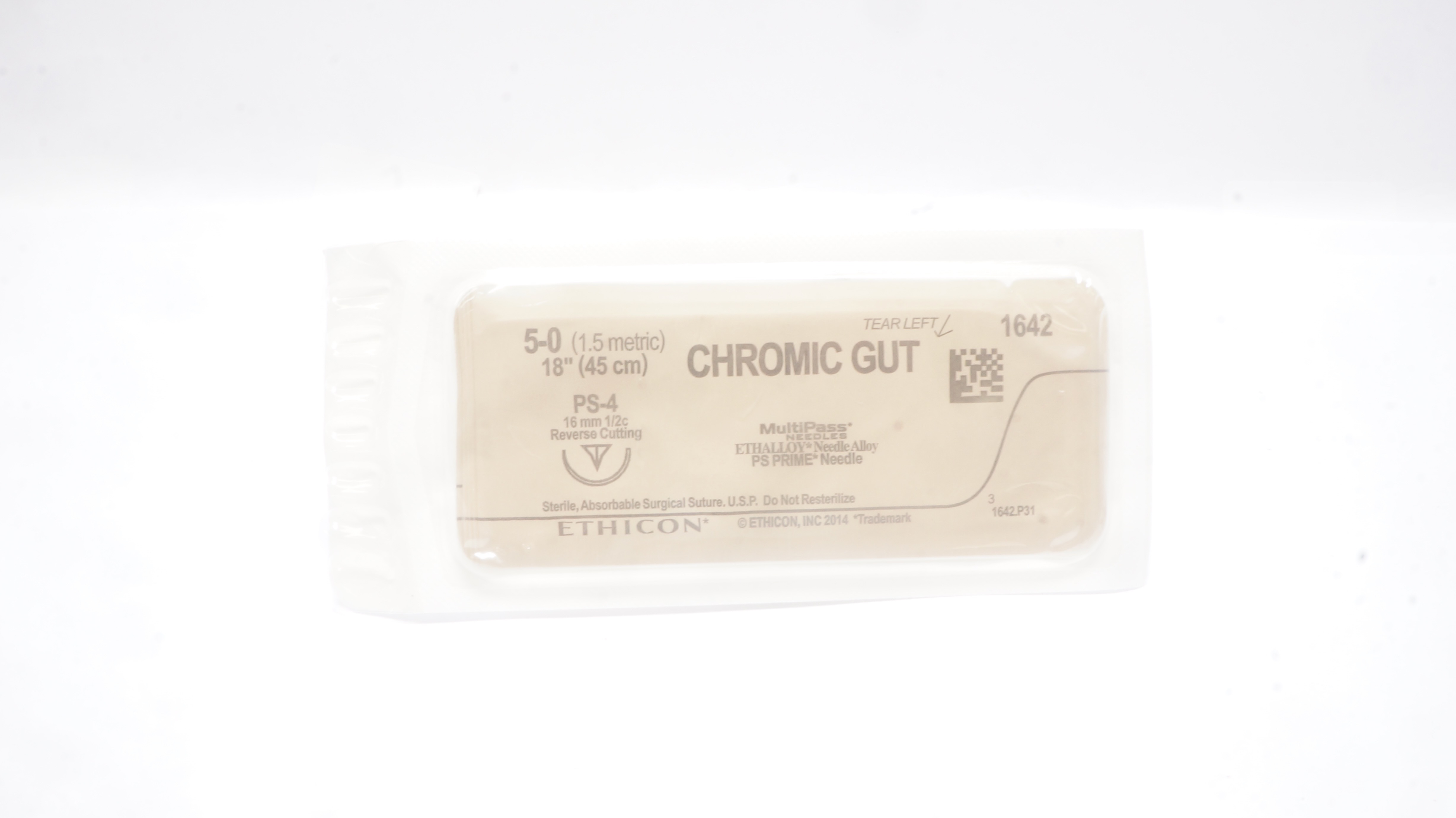 Ethicon 1642 5-0 Chromic Gut, PS-4, 16mm 1/2c Reverse Cutting, 18inch (x)