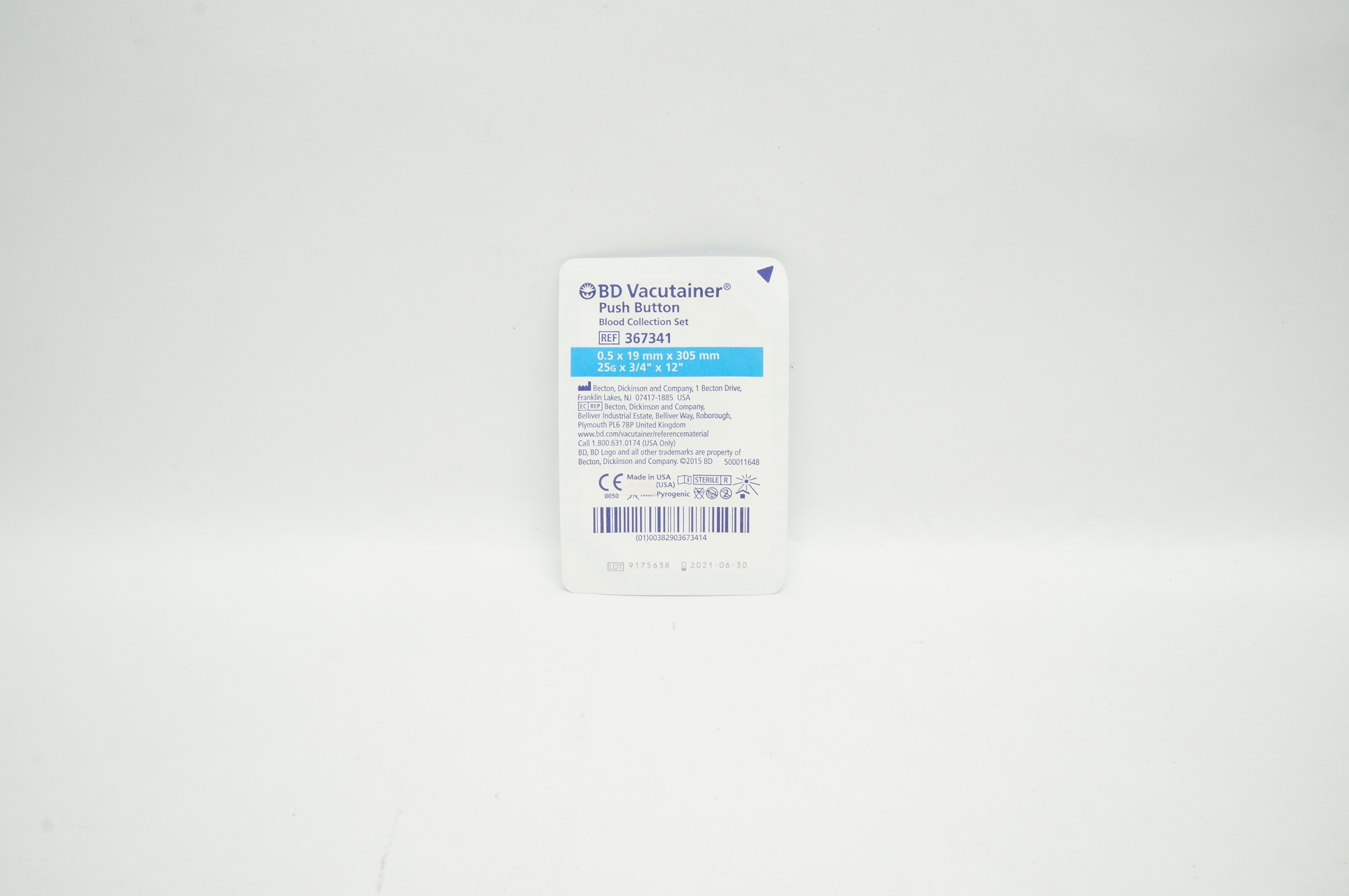 BD 367341 Vacutainer Push Button Blood Collection Set 25G x 3/4inch x 12inch (x)