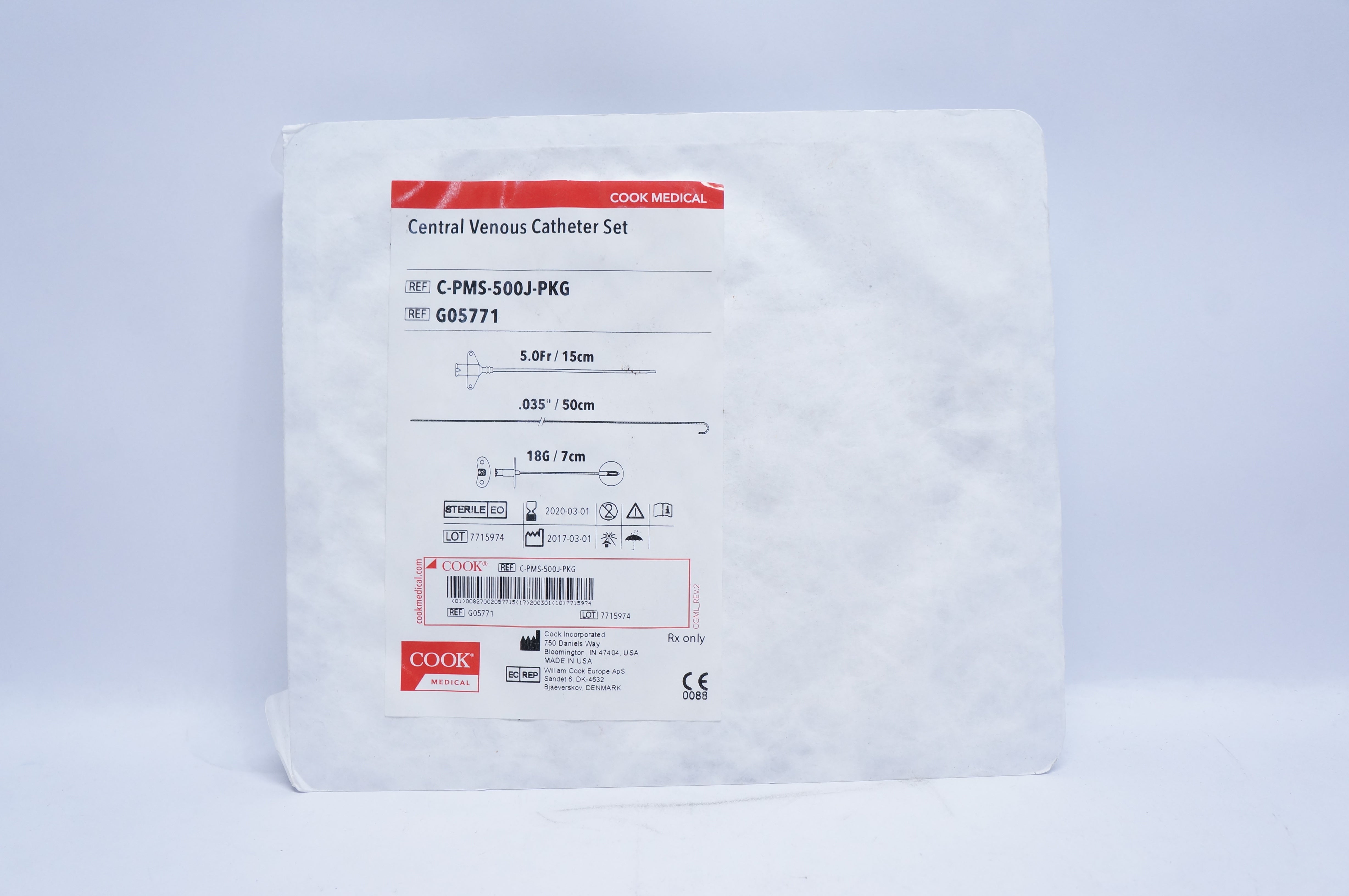 Cook Medical G05771 Central Venous Cath. Set 5Fr. x 0.35inch x 18G (x)