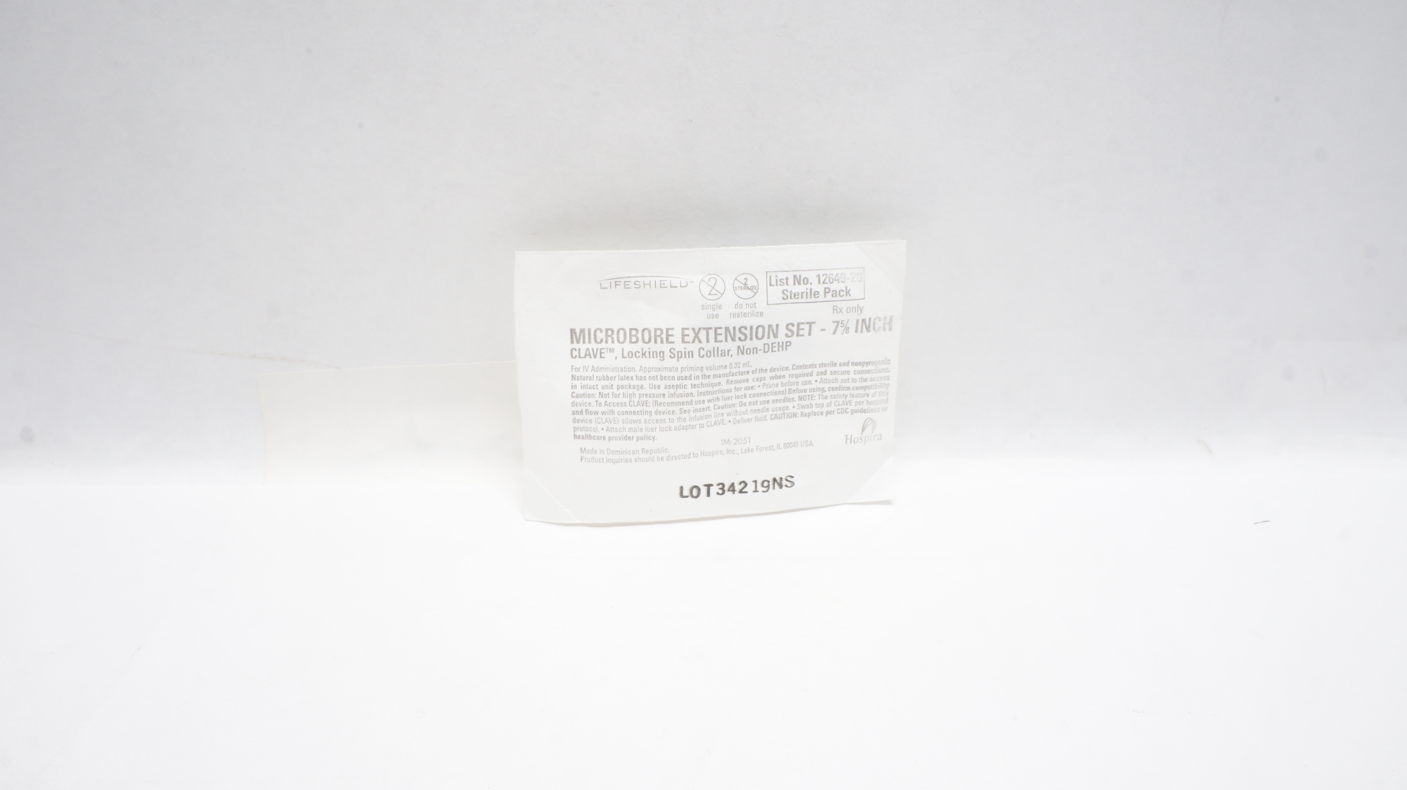 Hospira 12649-28 Microbore Extension Set 7-5/8inch Appx. Prim.Vol. 0.32ml