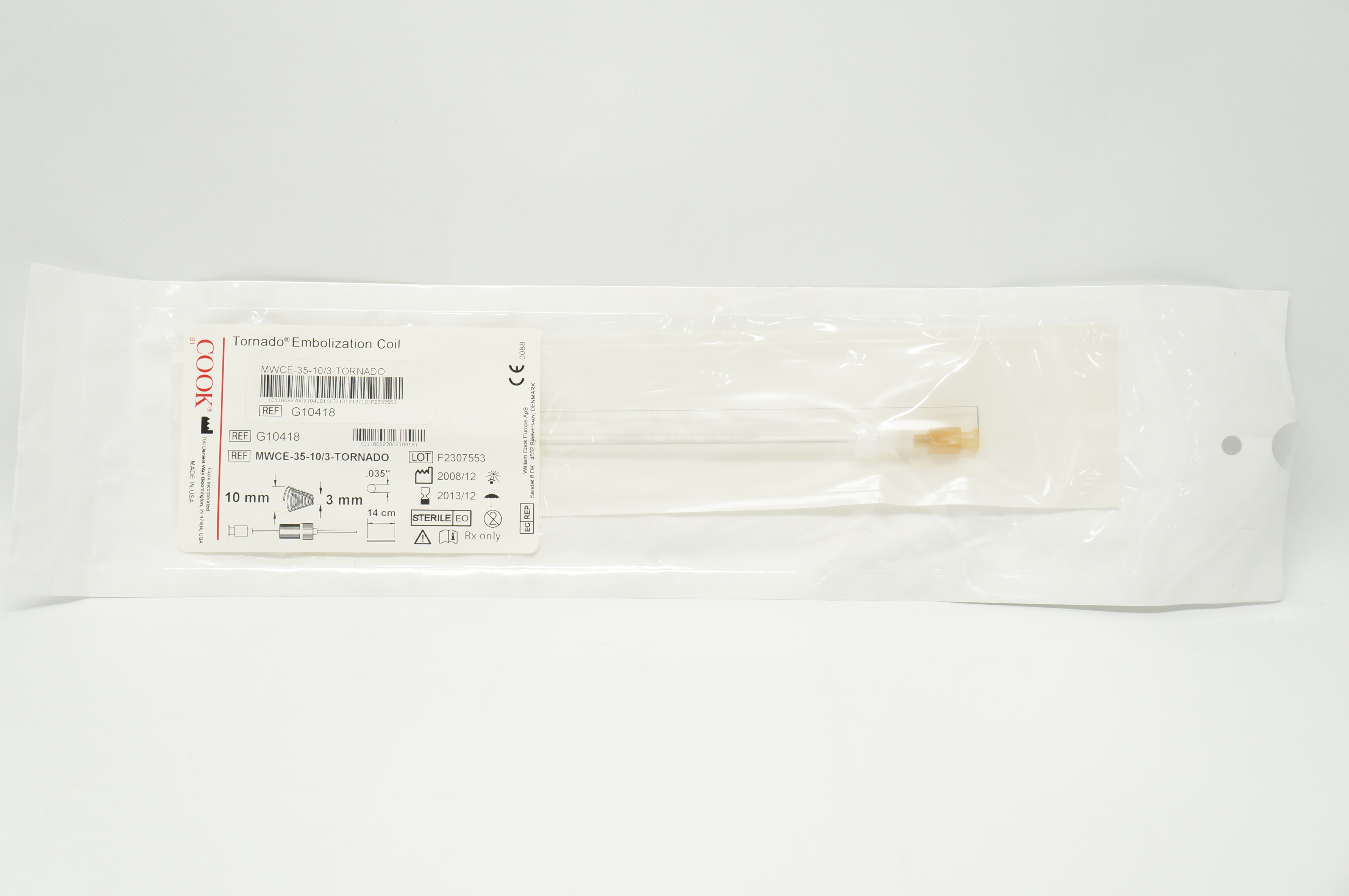 Cook Medical G10418 Tornado Embolization Coil 10mm x 3mm x .035inch x 14cm (x)
