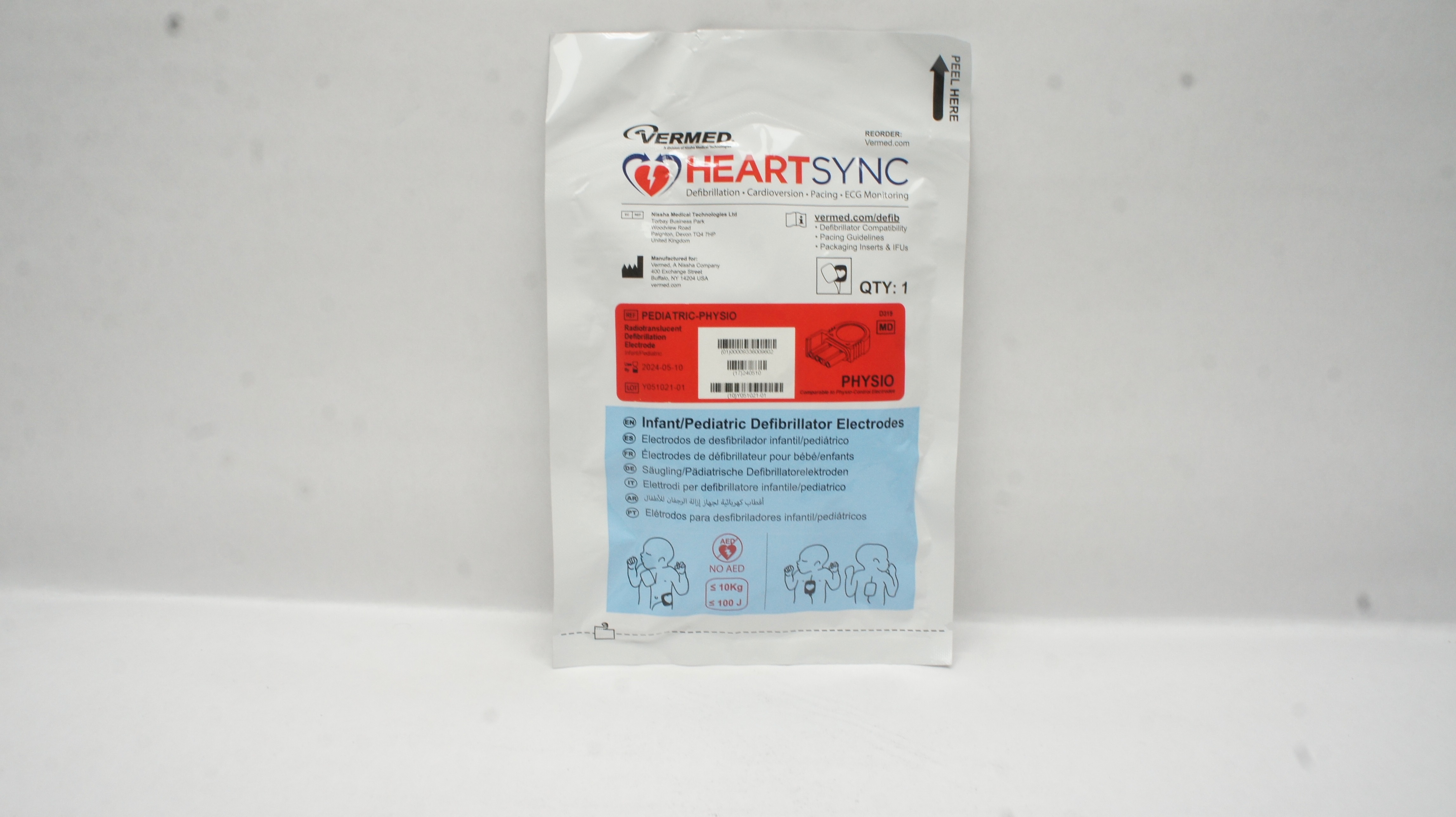 Vermed Pediatric-Physio HeartSync Infant/Pediatric Defibrillator Electrodes≤10kg