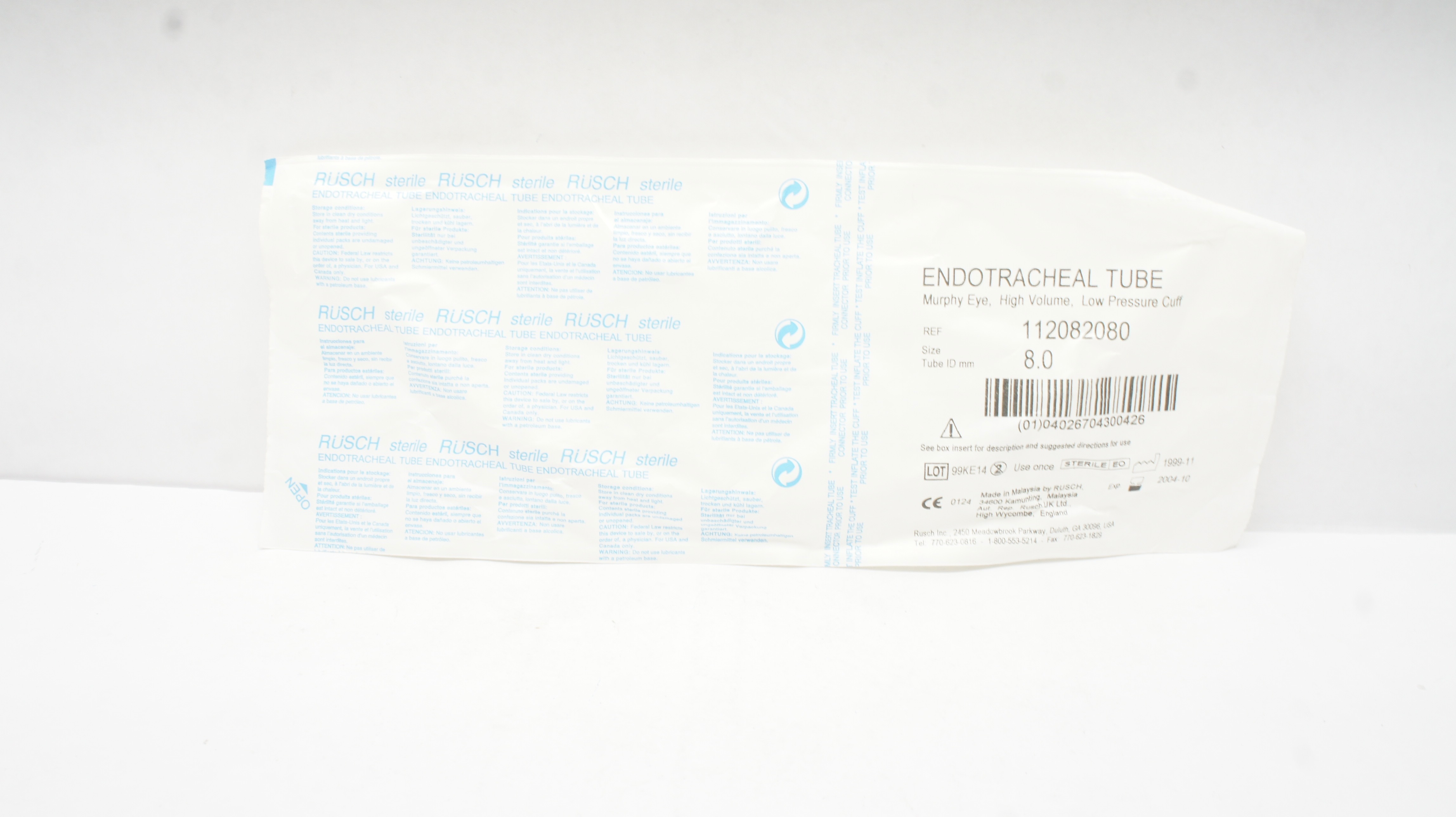 Teleflex 112082080 Rusch Endotracheal Tube 8.0 (x)
