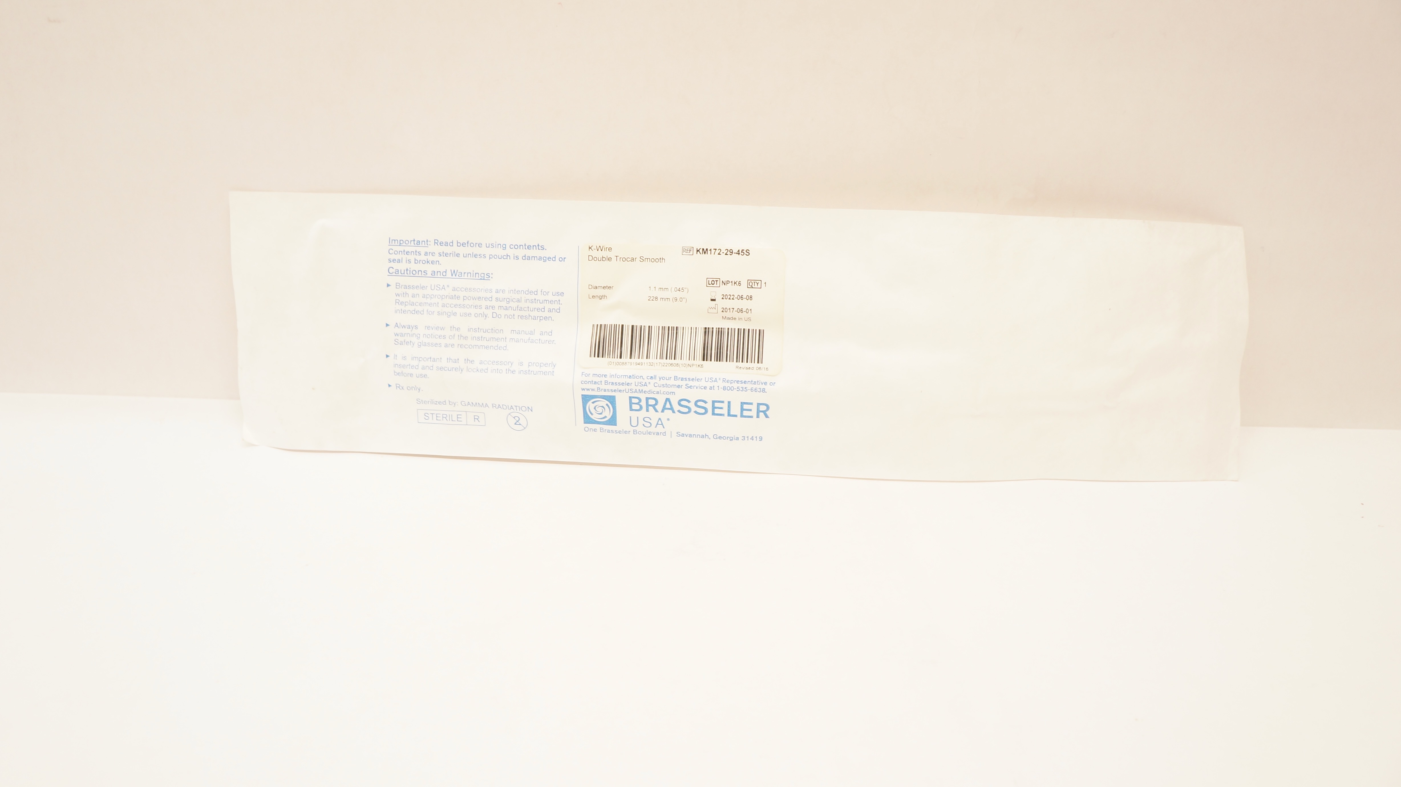 Brasseler USA KM172-29-45S K-Wire Duble Trocar Smooth .045inch x 9.0inch (x)