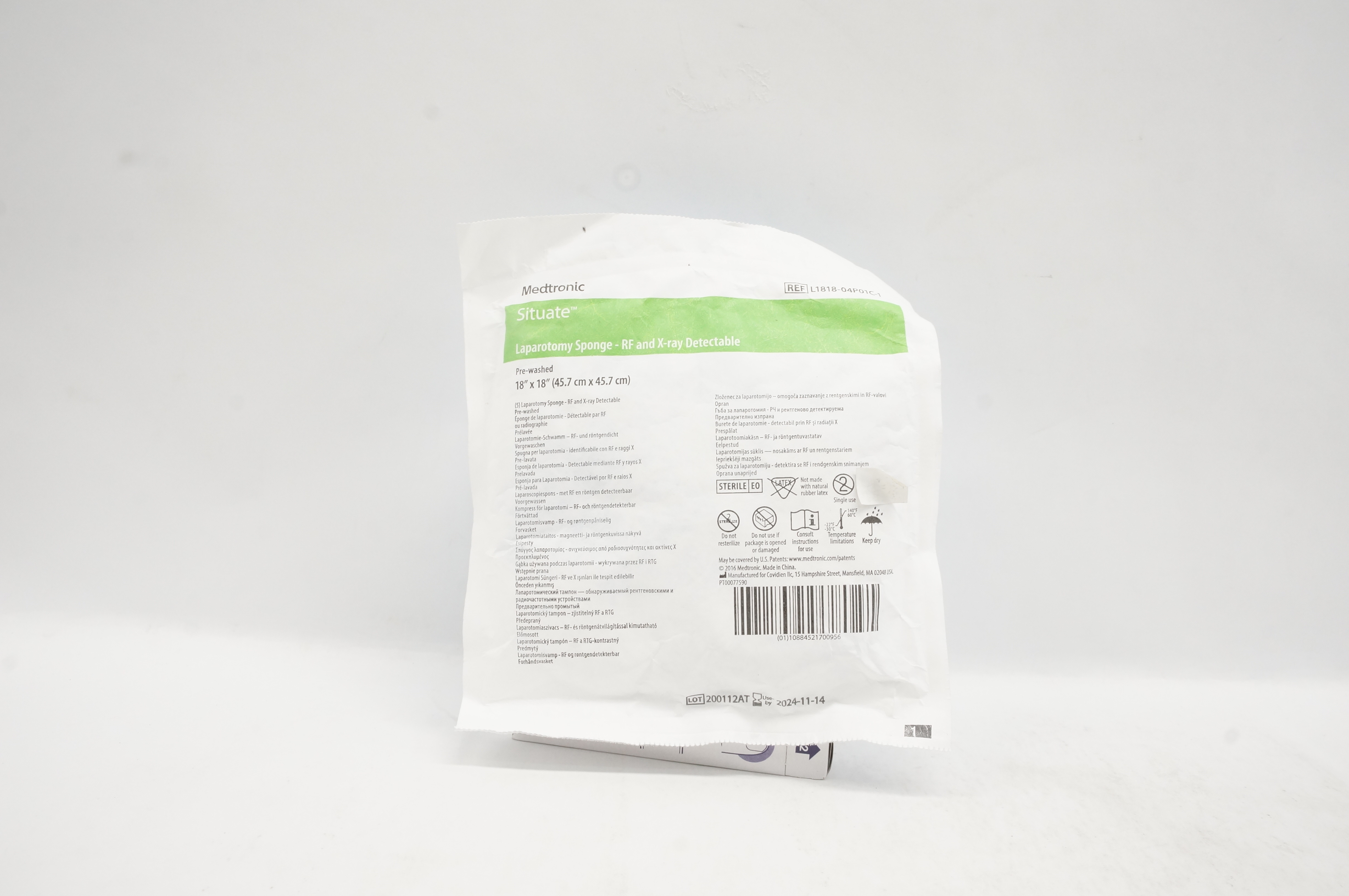 Medtronic L1818-04P01C-1 Situate Laparotomy Sponge-RF&X-Ray Detectable 18x18inch