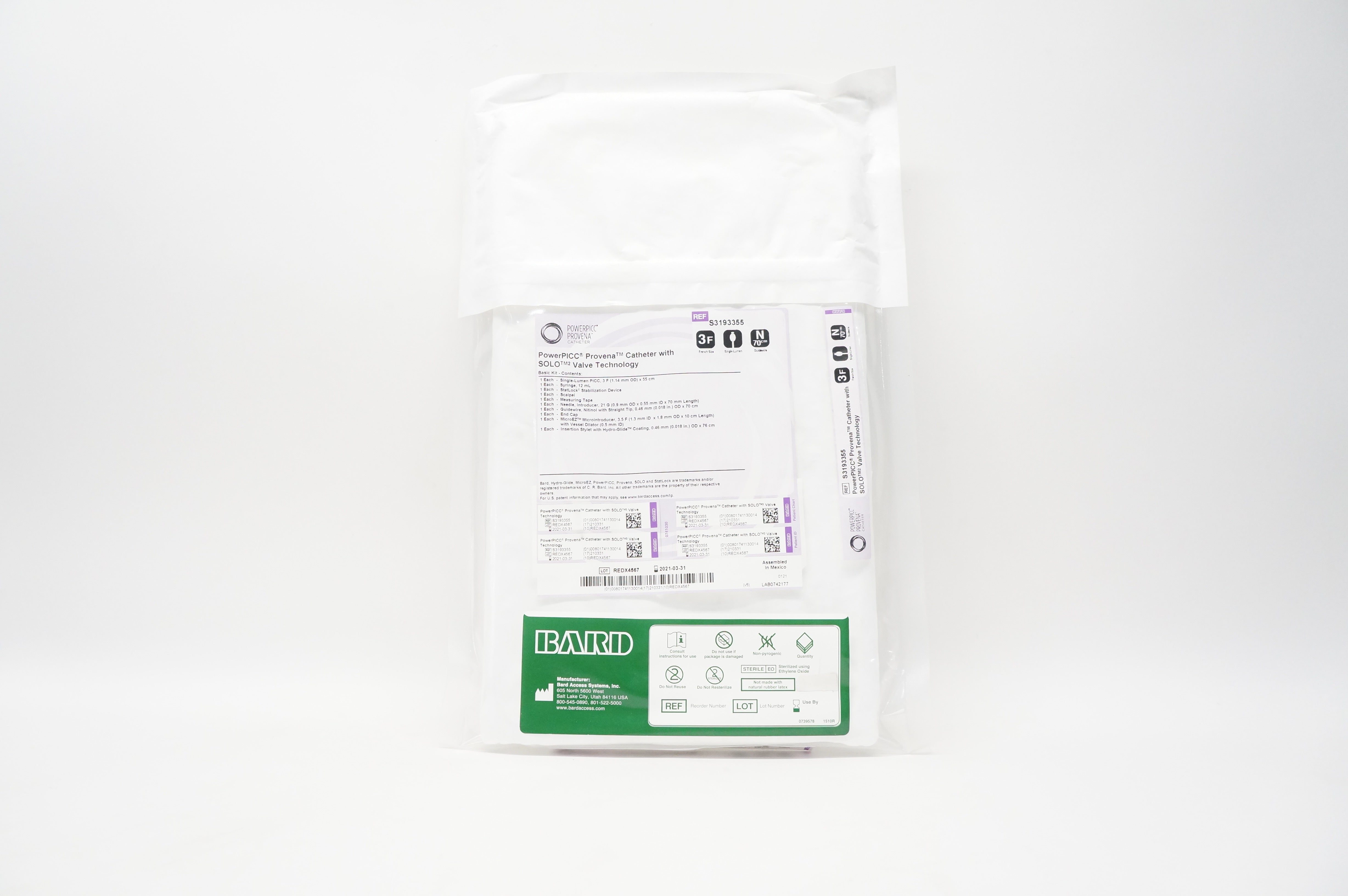 Bard S3193355 PowerPICC Provena Cath. with SOLO Valve Technology 3F x 70cm (x)