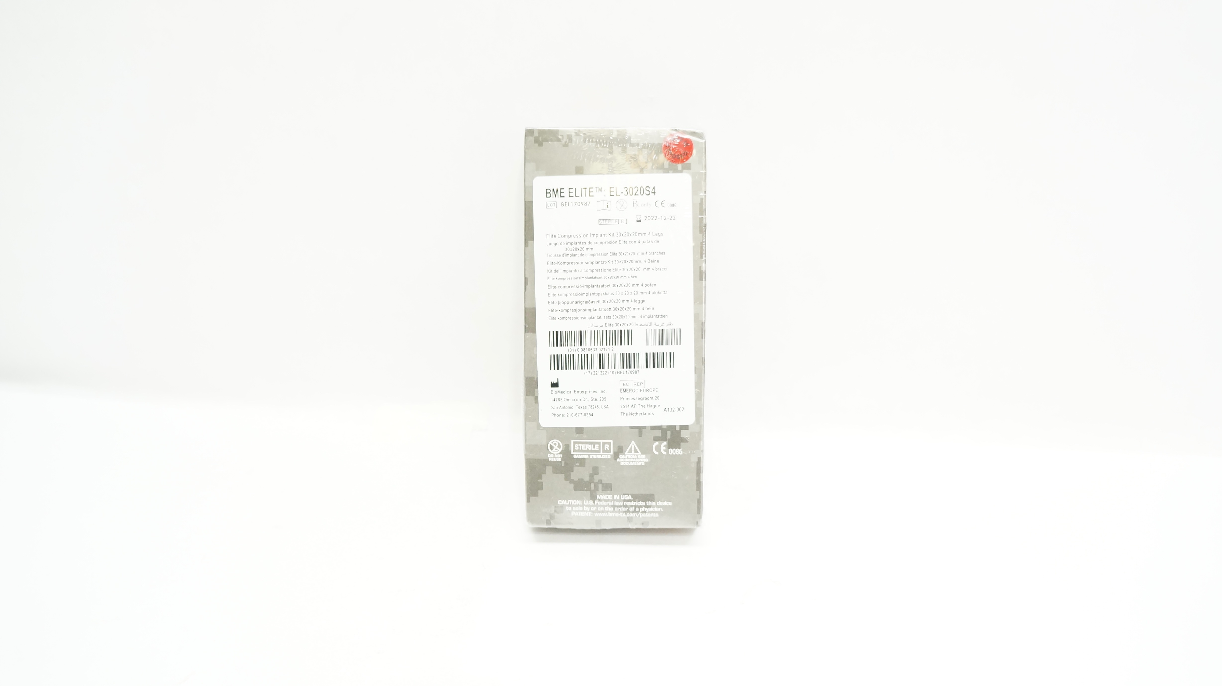 BioMedical EL-3020S4 Bme Elite Compression Implant Kit 30x20x20mm (x)