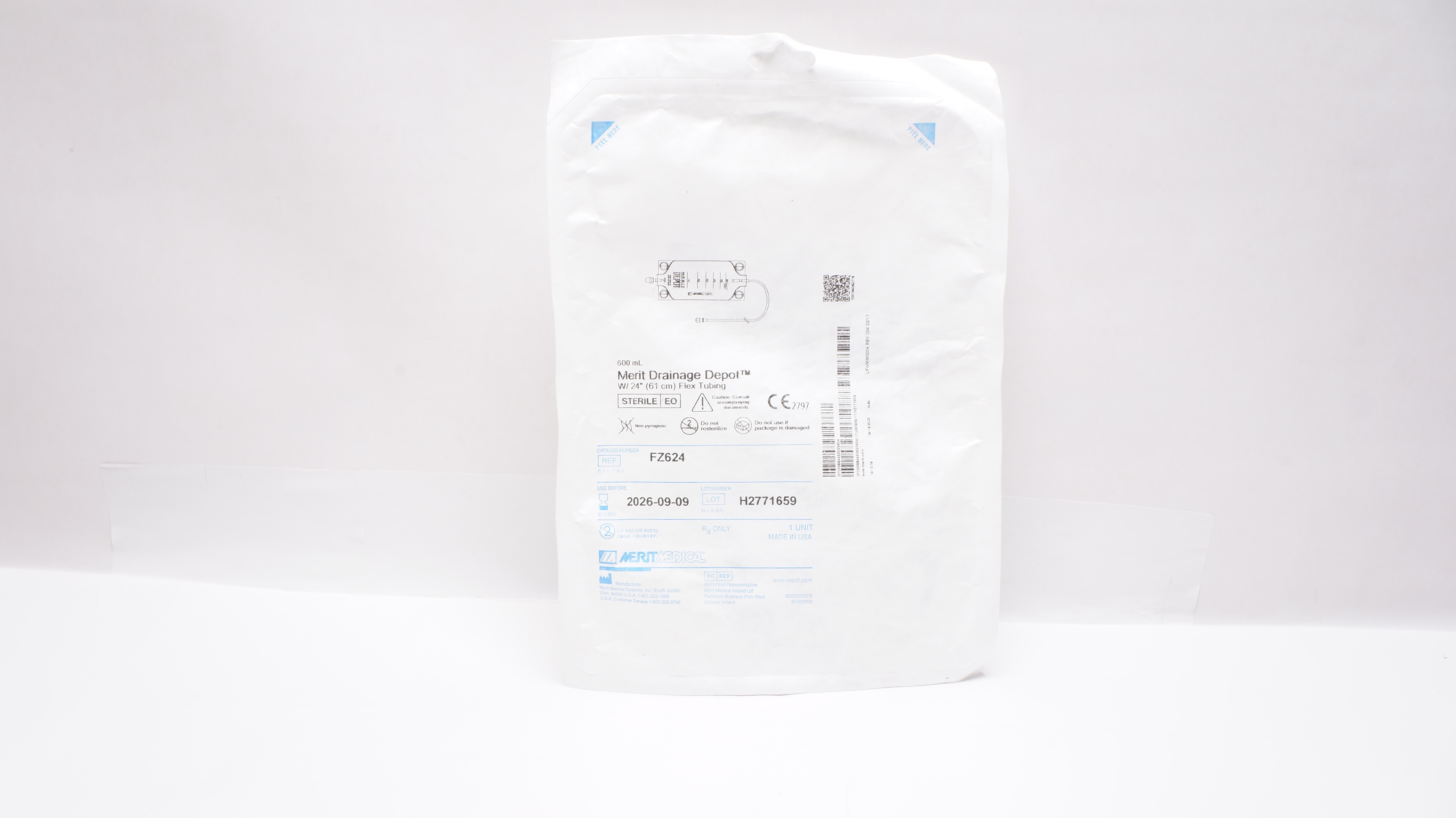 Merit Medical FZ624 Drainage Depot 600ml with 24inch Flex Tubing