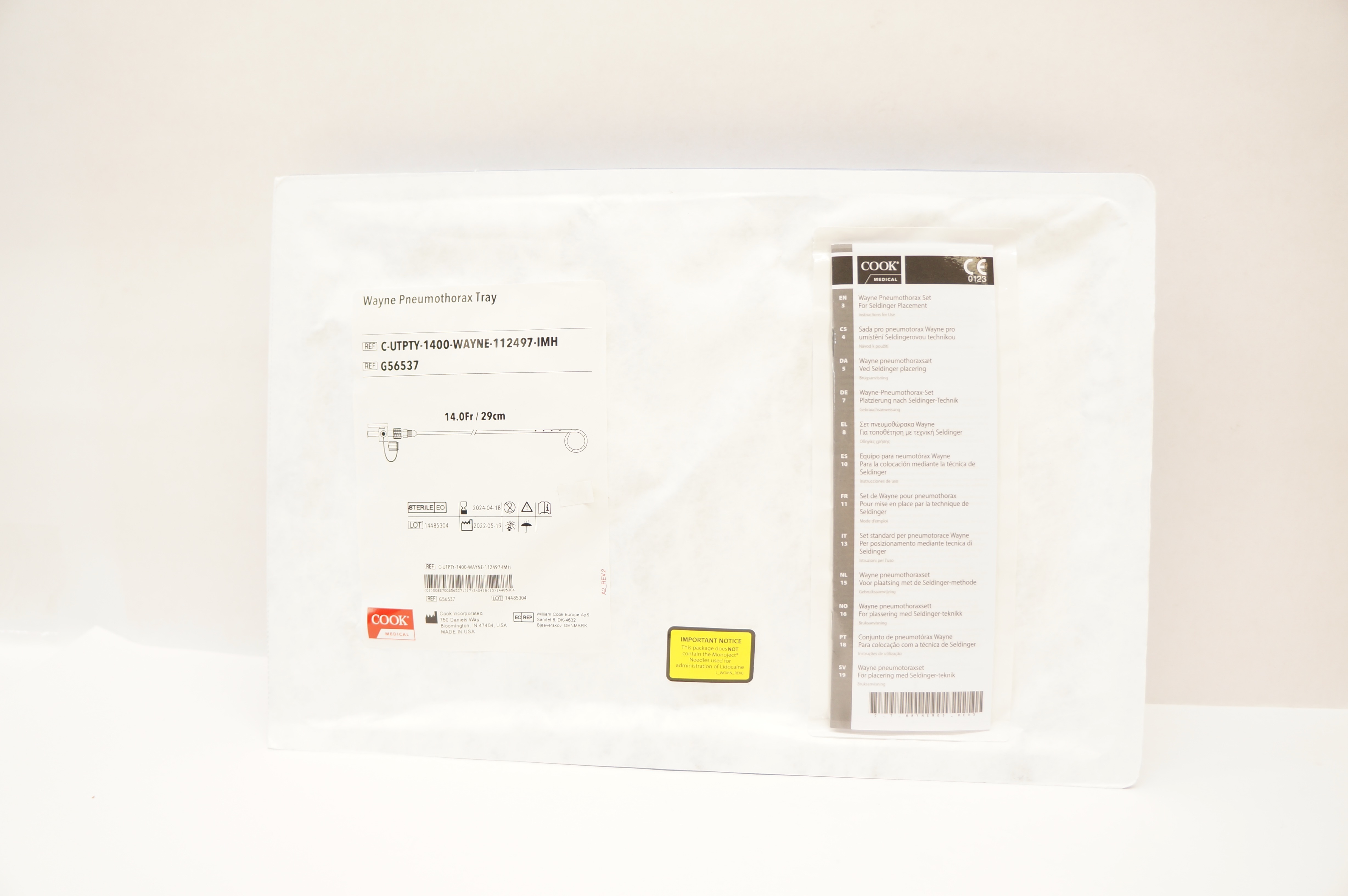 Cook Medical G56537 Wayne Pneumothorax Tray 14.0Fr x 29cm