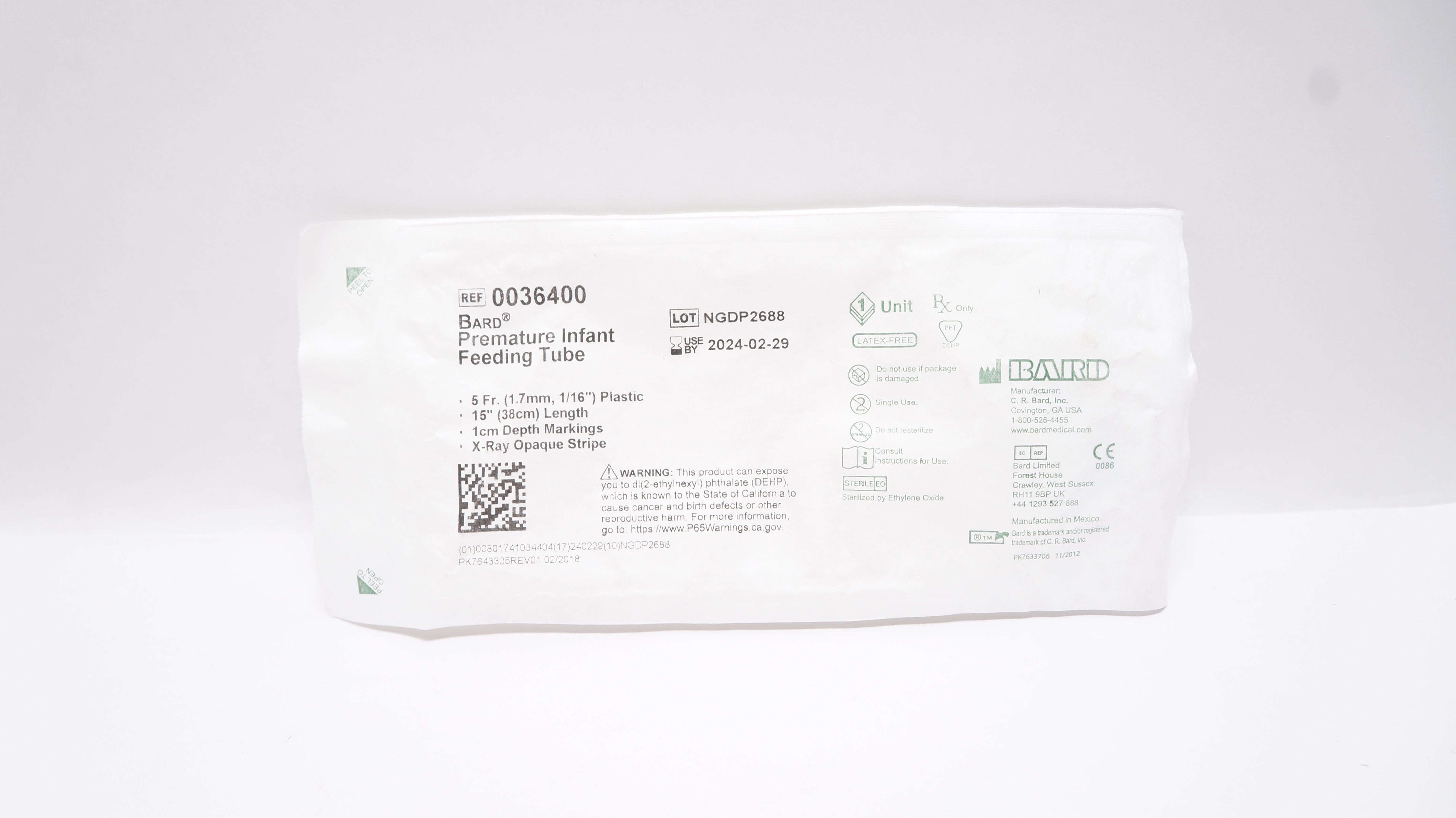 Bard 0036400 Premature Infant Feeding Tube 5Fr x 15inch x 1cm