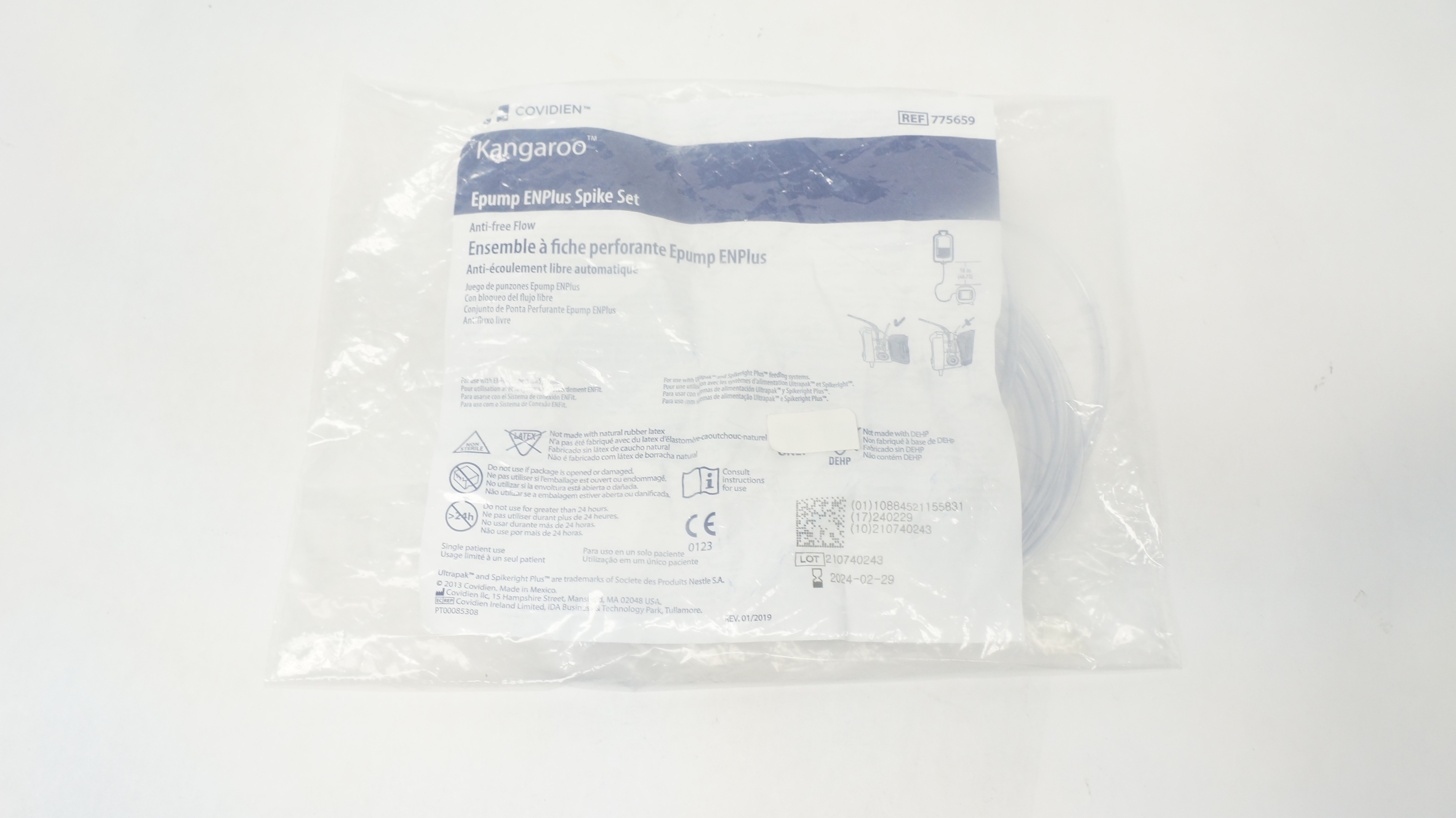 Covidien 775659 Kangaroo Epump ENPlus Spike Set Anti-Free Flow