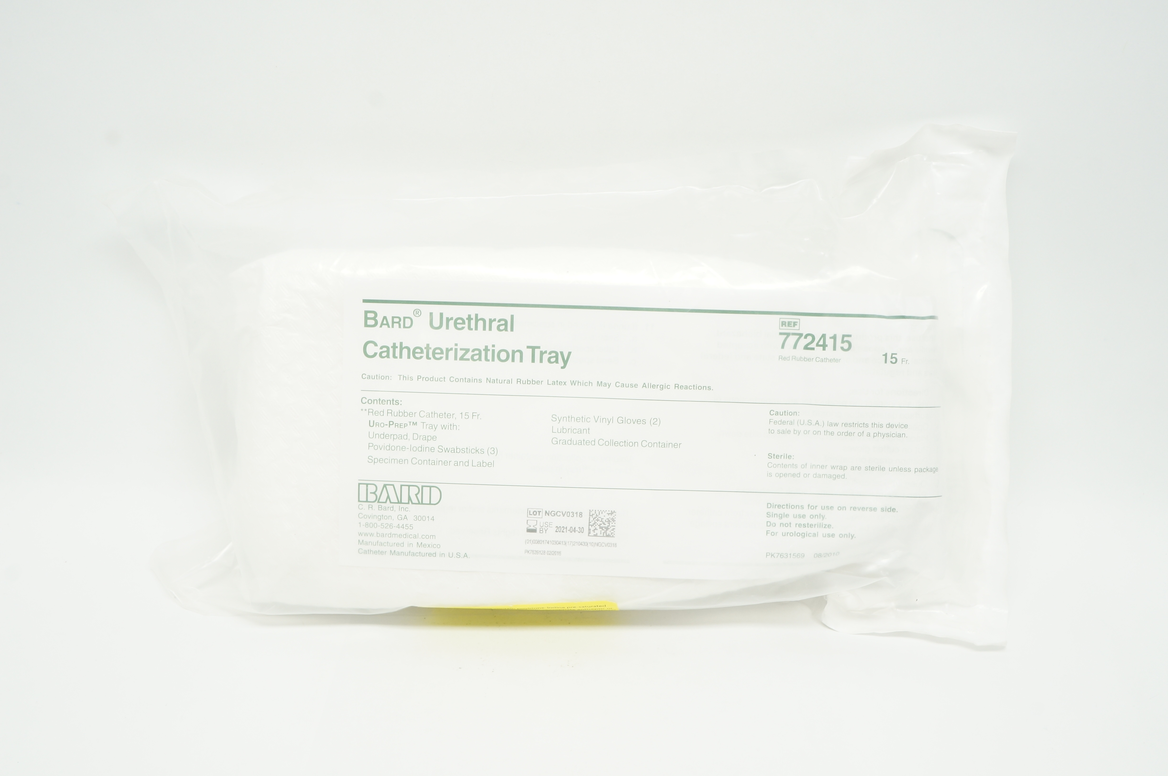 Bard 772415 Urethral Catheterization Tray 15 Fr.