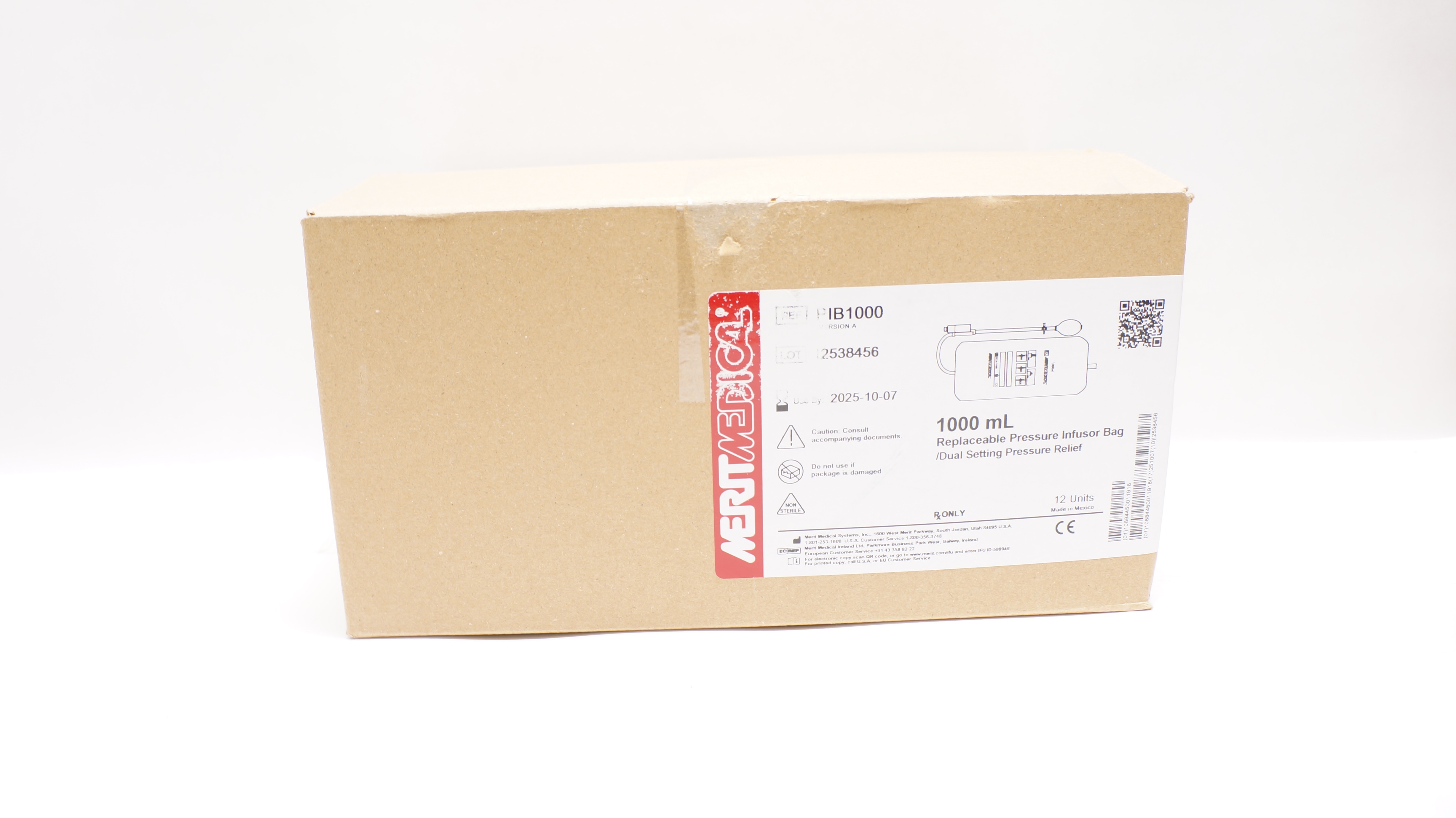 Merit Medical PIB1000 1000mL Pressure Infusion Bag - Case of 12